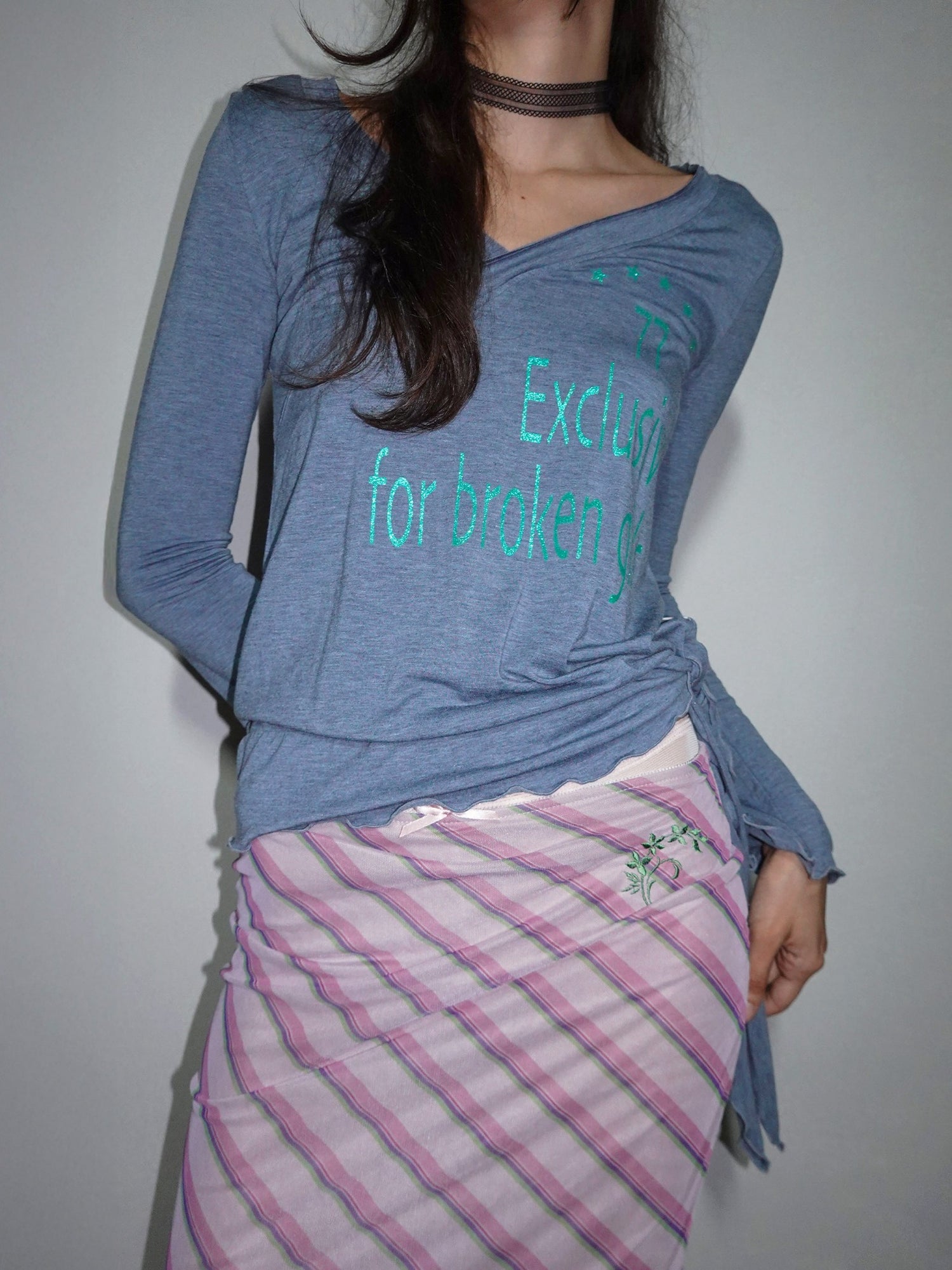 Glitter Wrap Top Dusty Blue