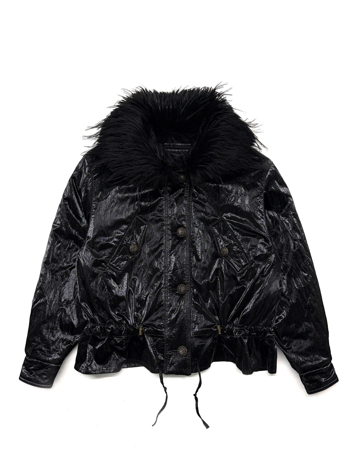 Glossy Fur Trim Jacket Black
