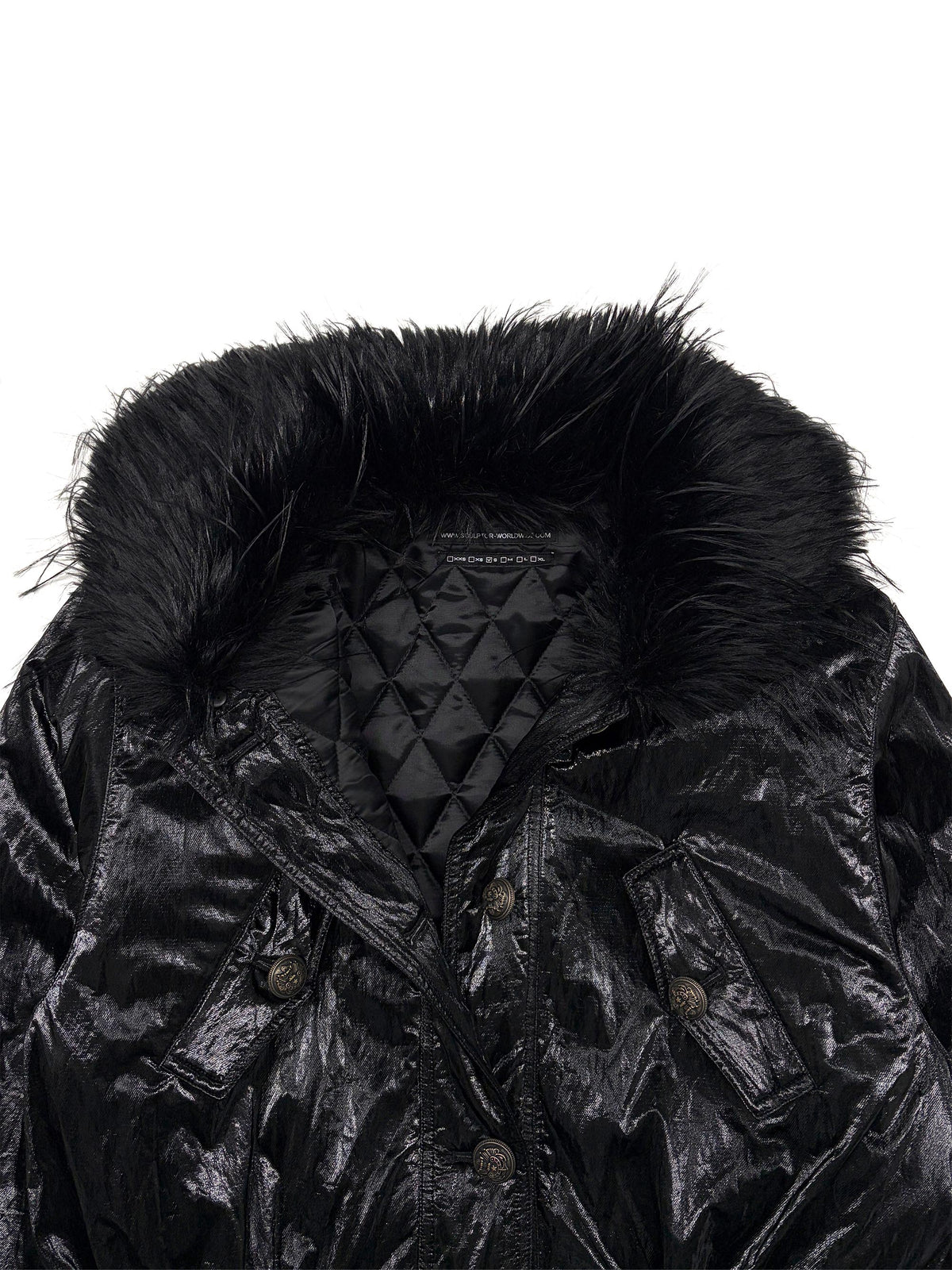 Glossy Fur Trim Jacket Black