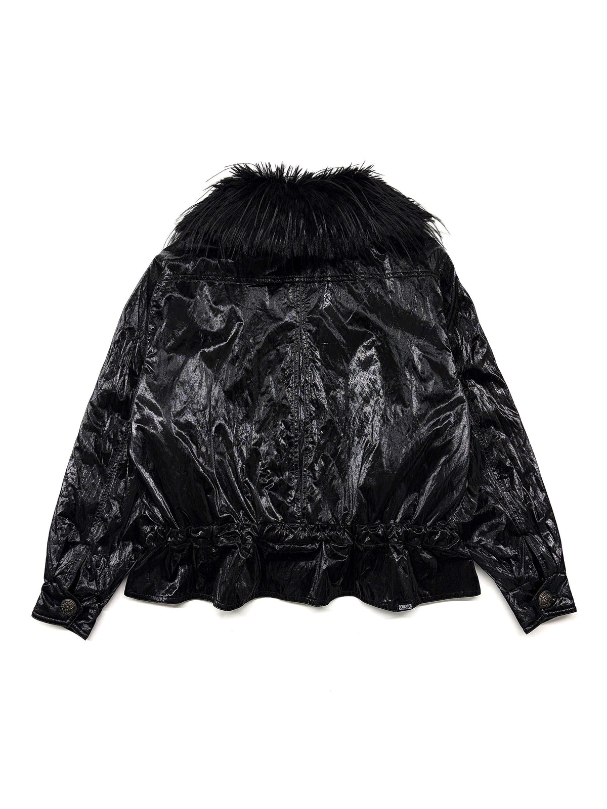 Glossy Fur Trim Jacket Black
