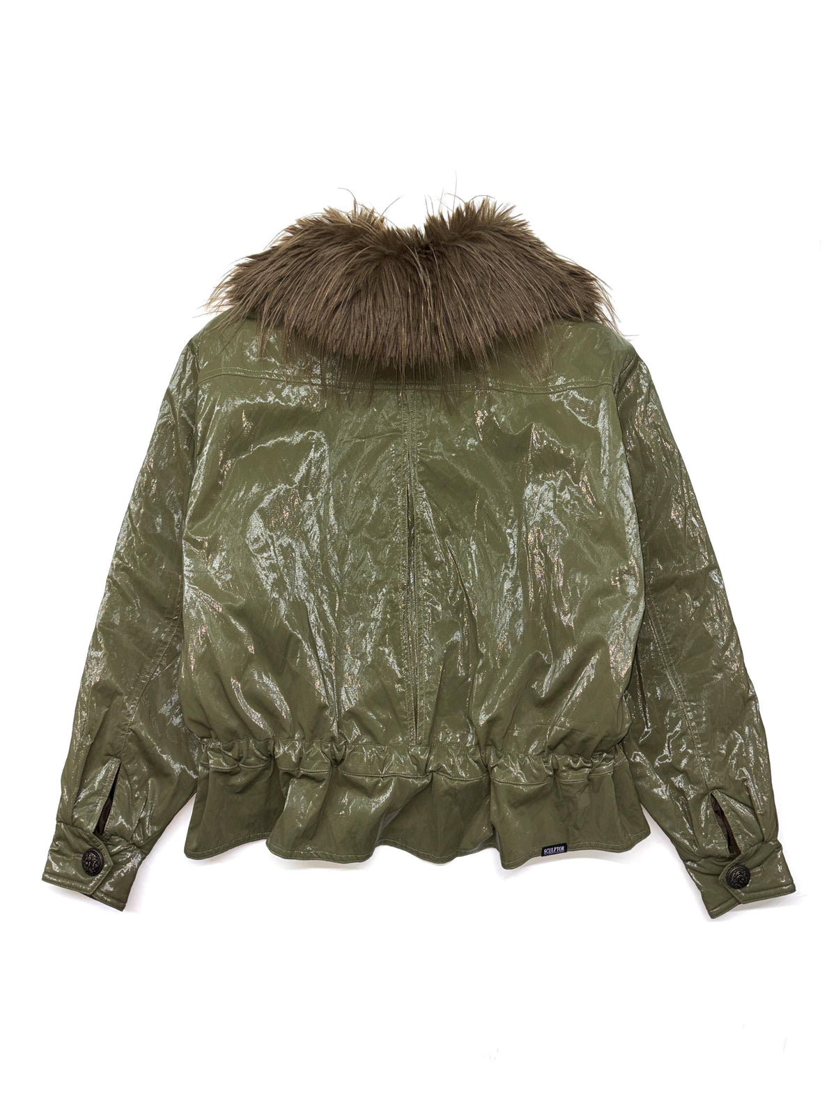 Glossy Fur Trim Jacket Khaki
