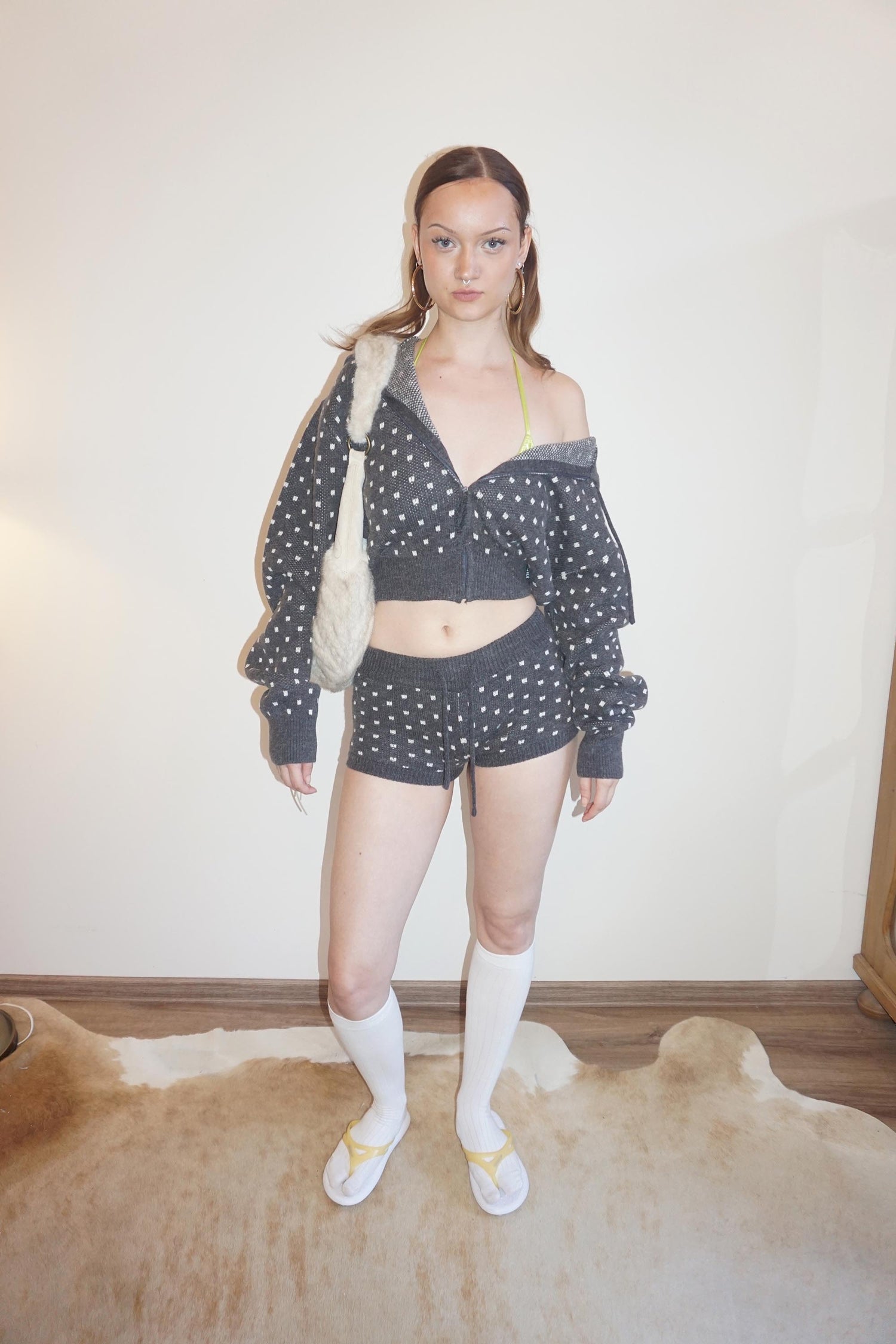 Snowflake Knit Shorts Gray