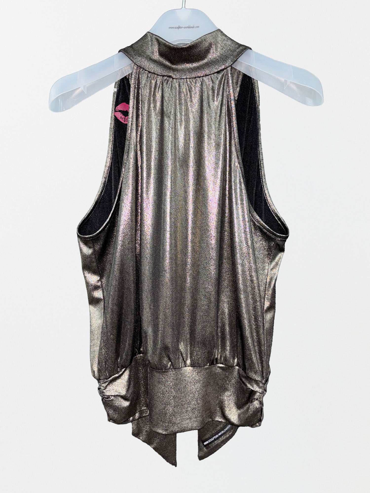 Metallic High-Neck Halter Top Gun Metal