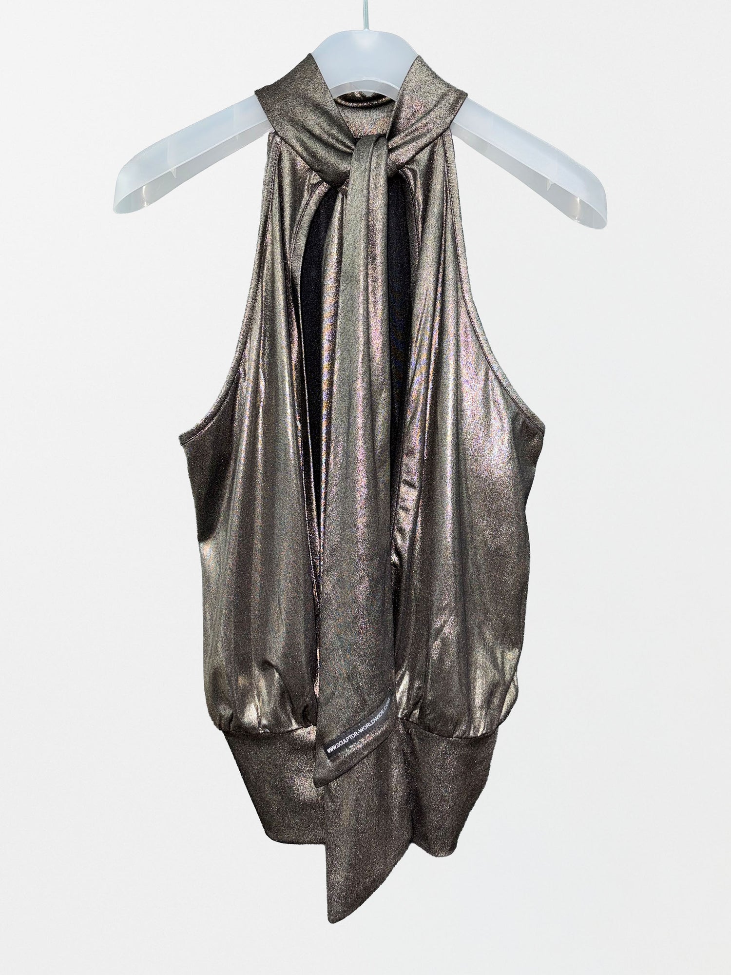 Metallic High-Neck Halter Top Gun Metal