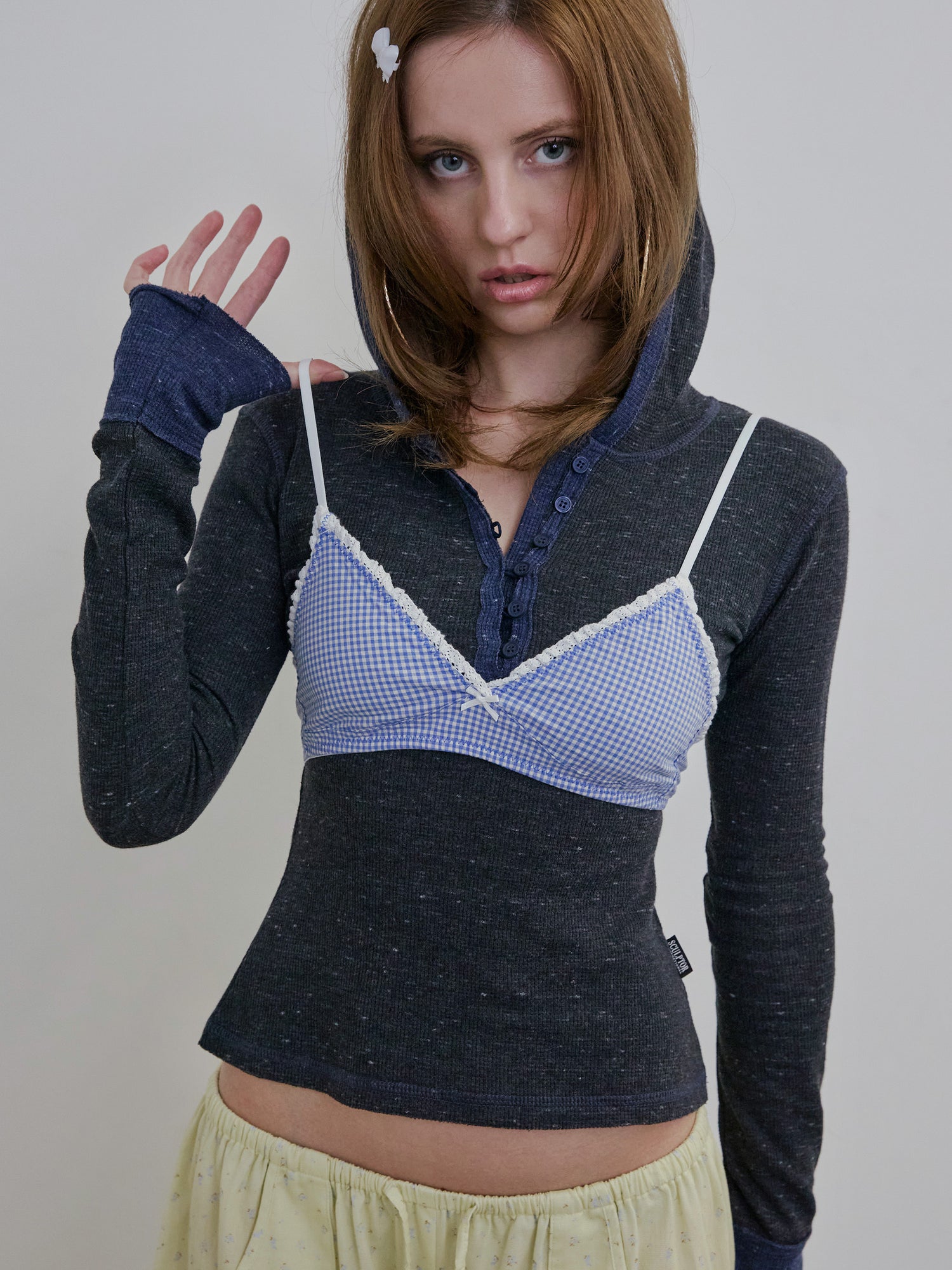 Heather Hoodie Tee Charcoal