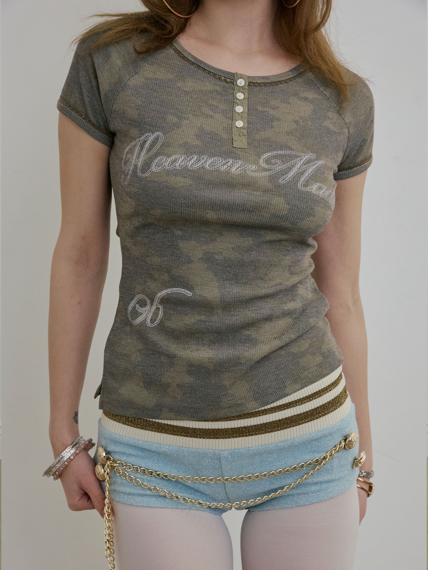 Heavenly Button Down Camo Tee Forest