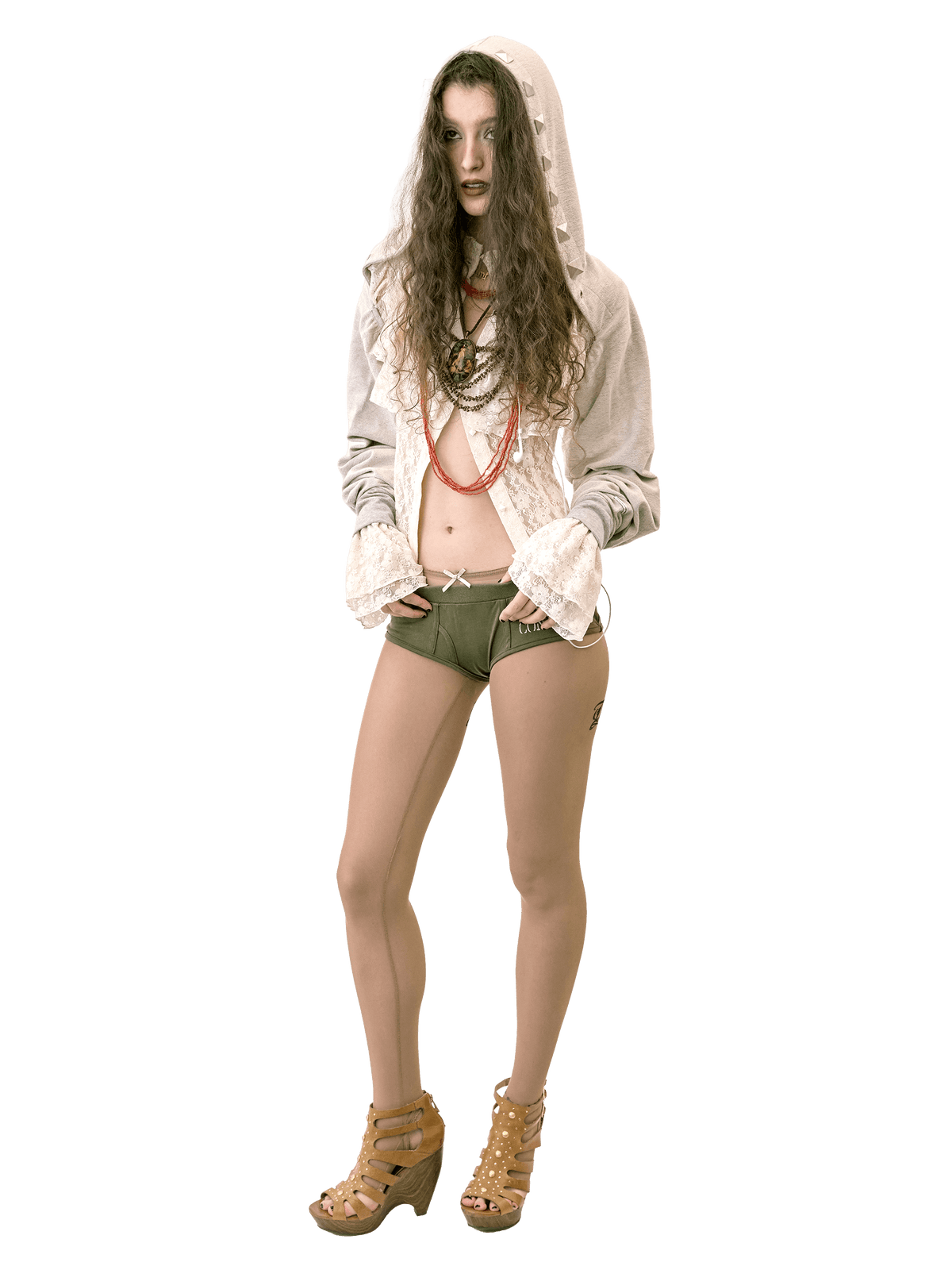 Hooded Scarf Bolero Melange Gray