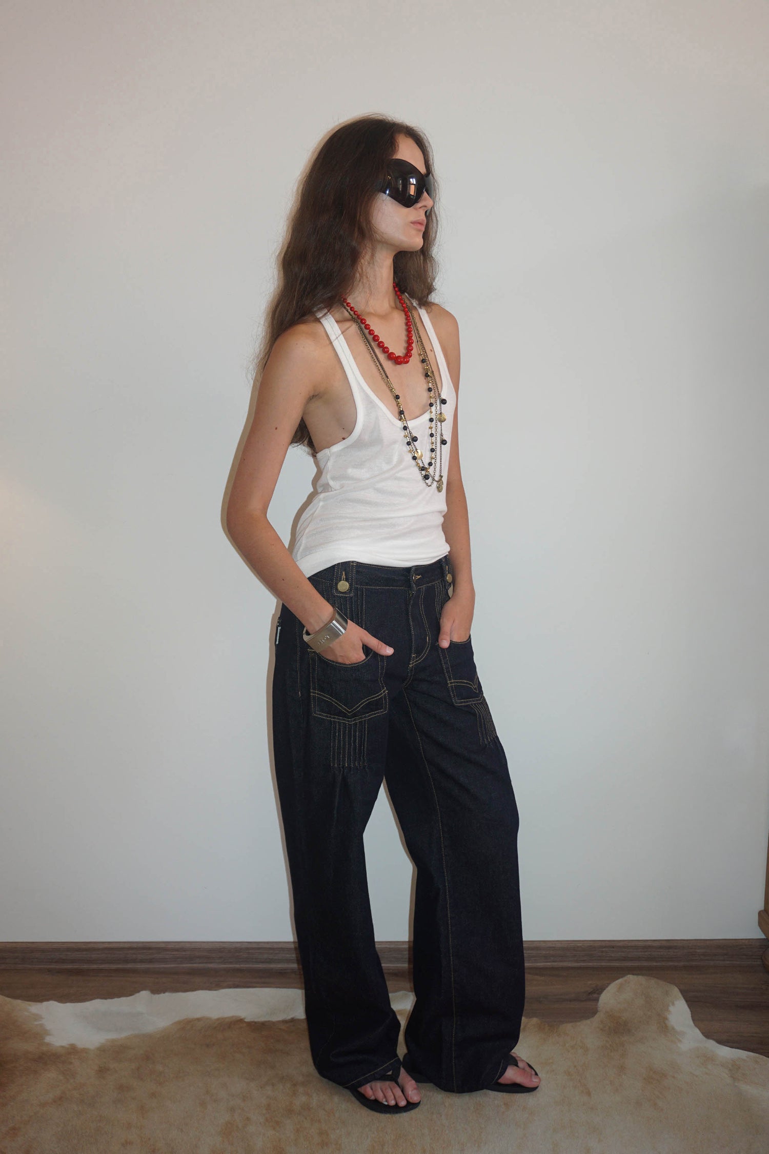 Pintuck Pocket Denim Pants Indigo