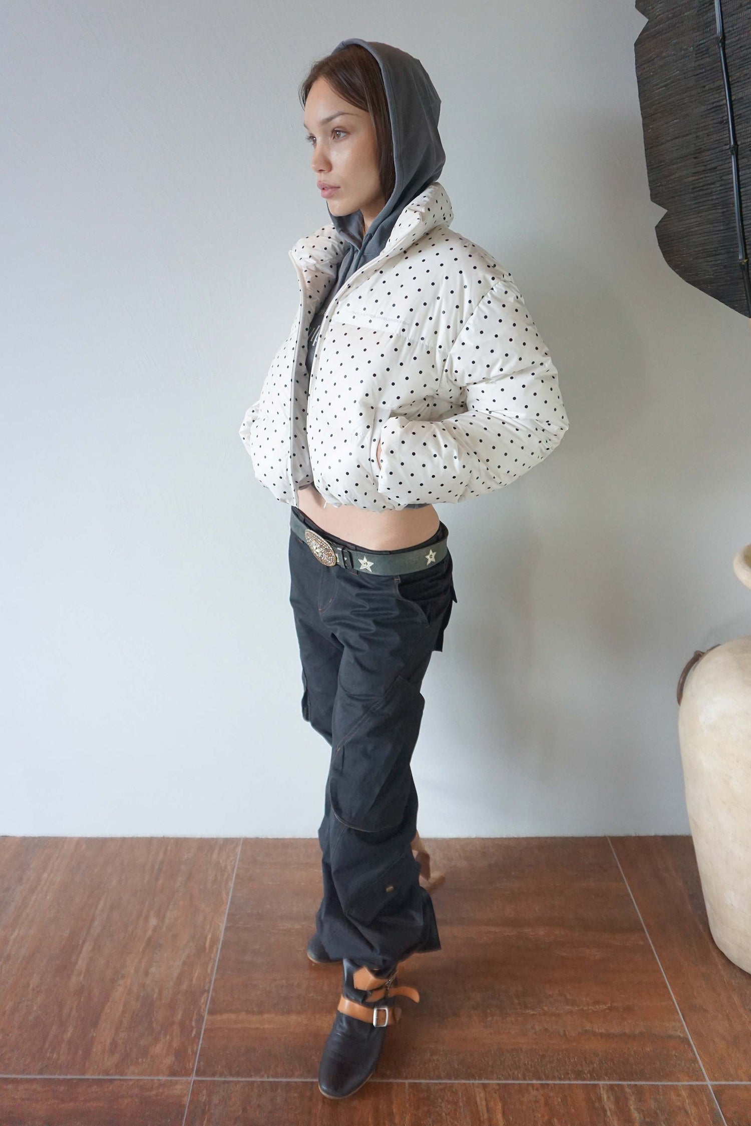 Polka Cropped Puffer Down Ivory