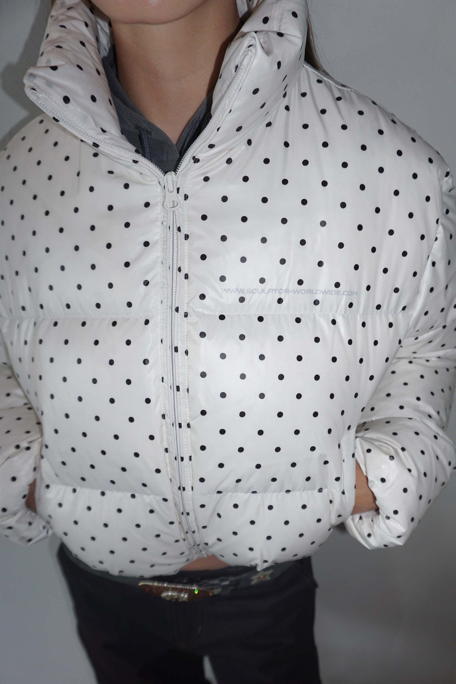 Polka Cropped Puffer Down Ivory