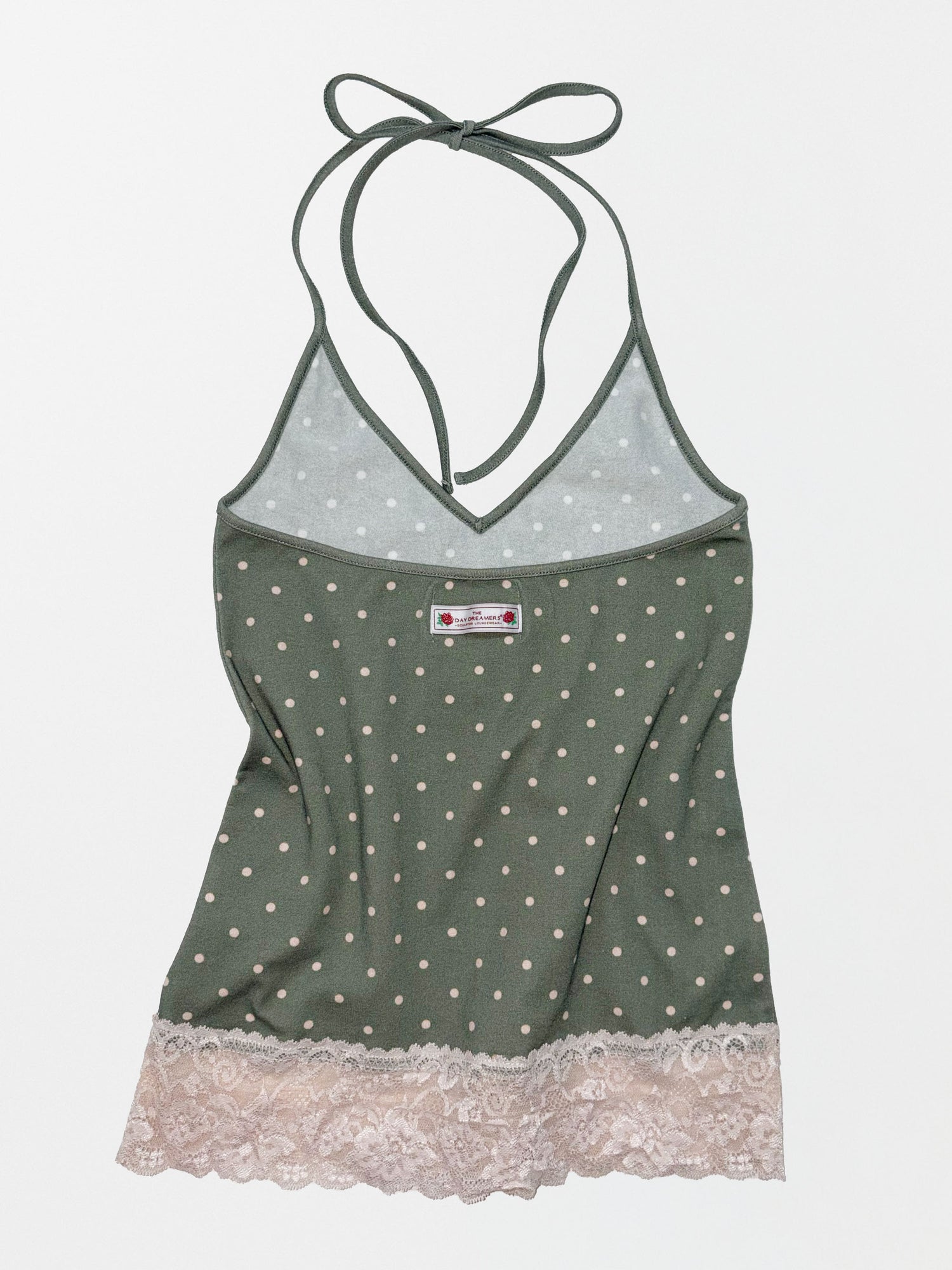Dot Lace Halter Top Khaki