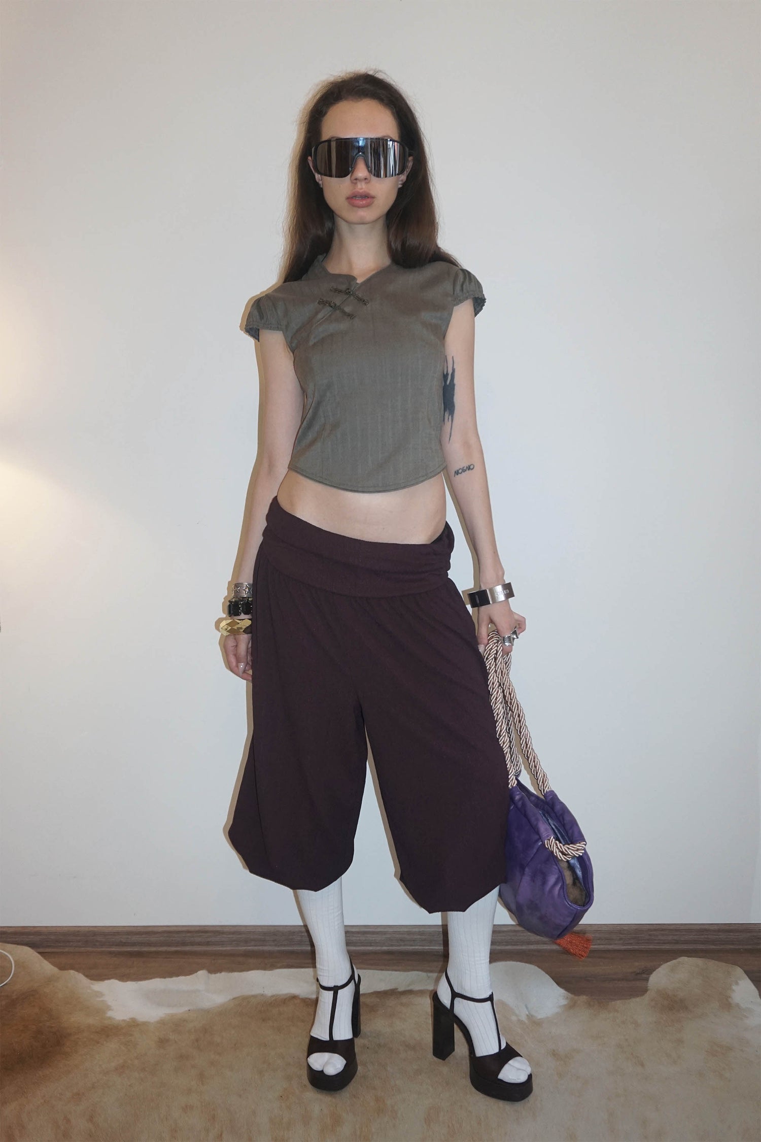 Wool Qipao Blouse Khaki Brown