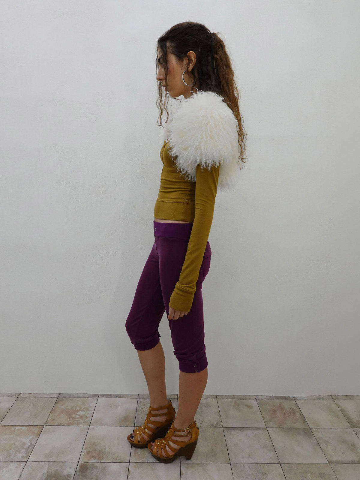 Lace Trim Henley Top Camel