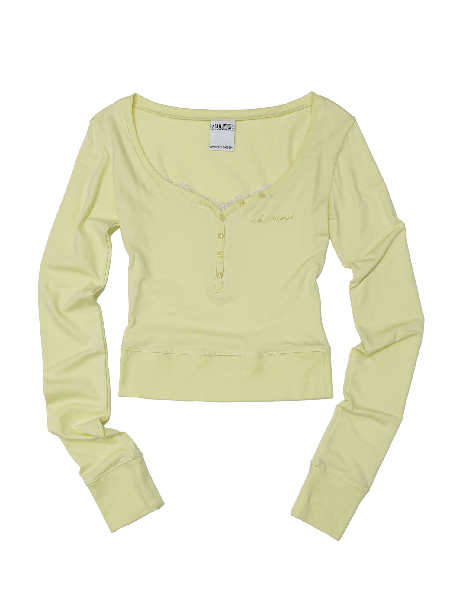 Lace Trim Henley Top Lemon