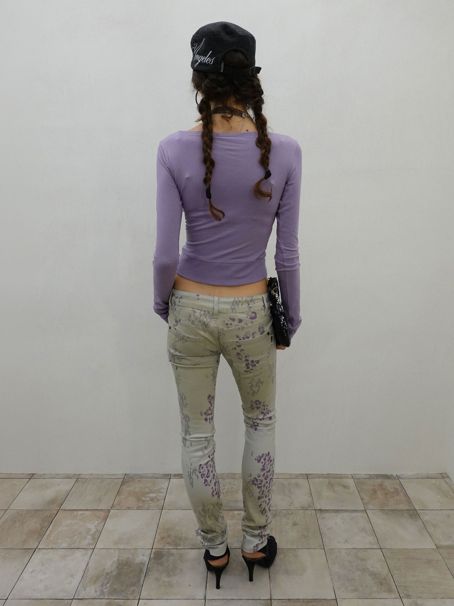 Lace Trim Henley Top Ube Purple
