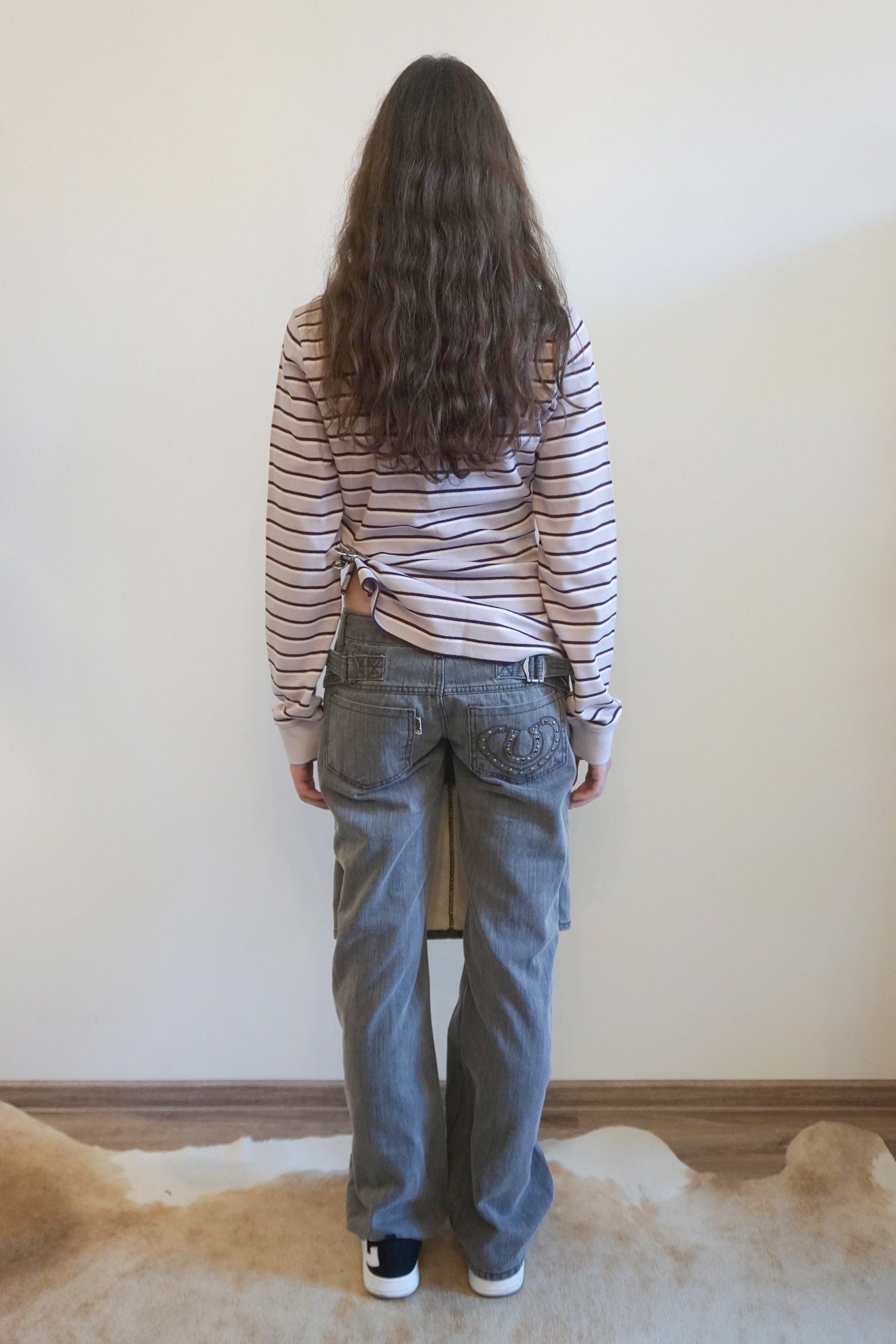 Shirring Tennis Shirt Lavender Stripe