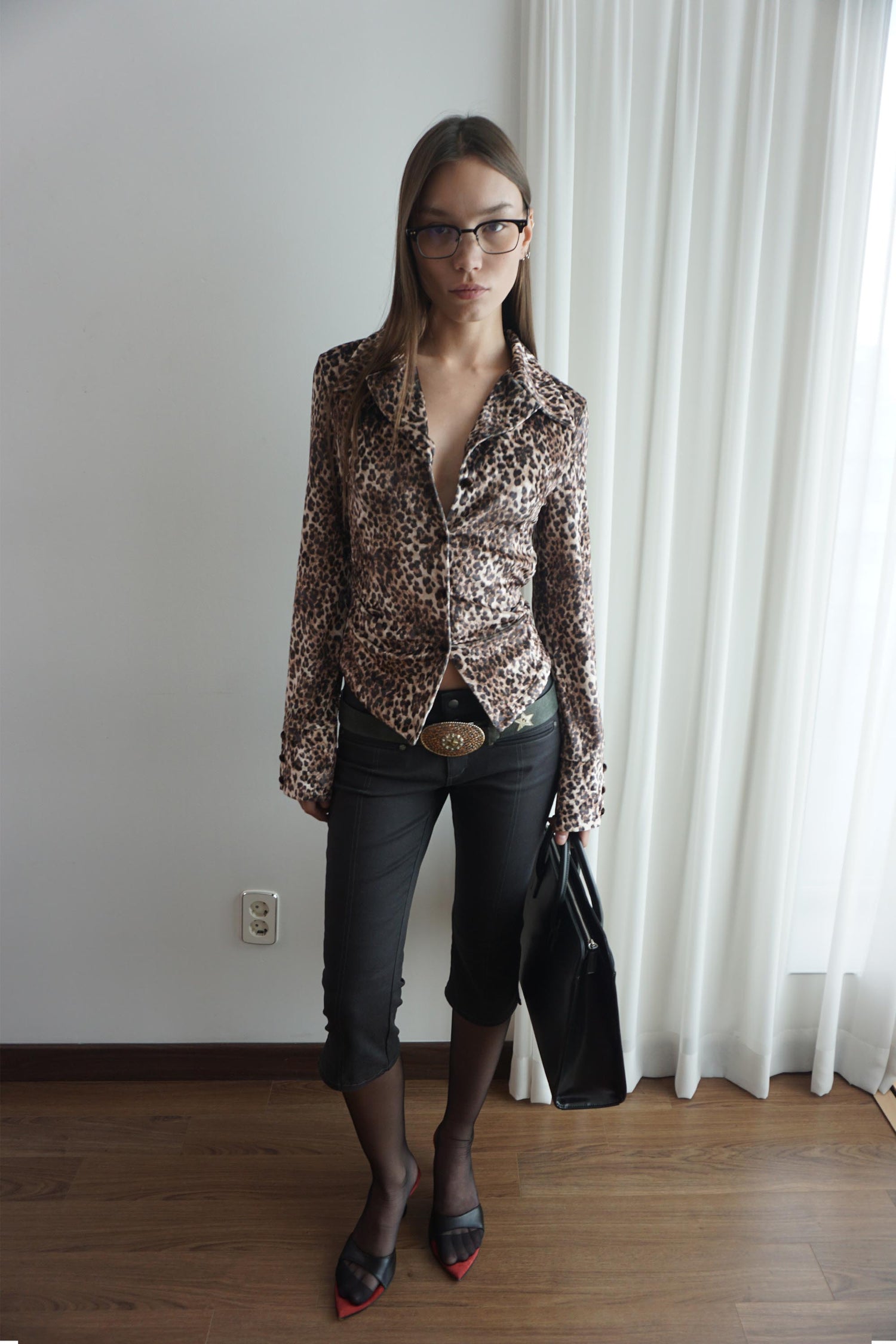 Velour Collar Shirt Leopard