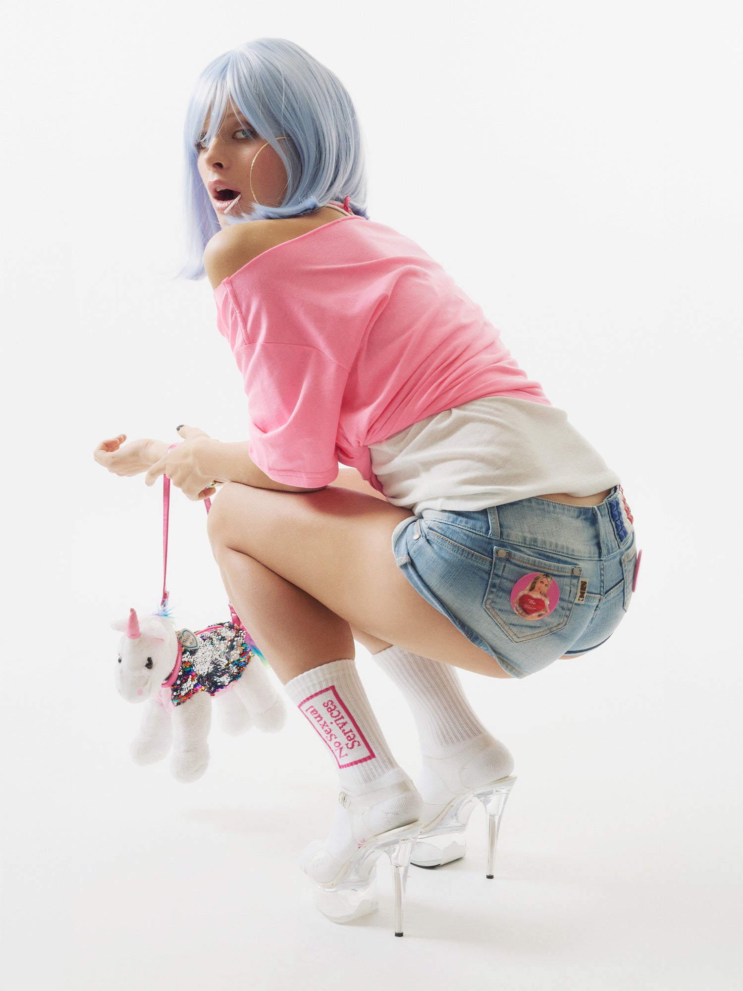 Studded Denim Shorts Light Blue