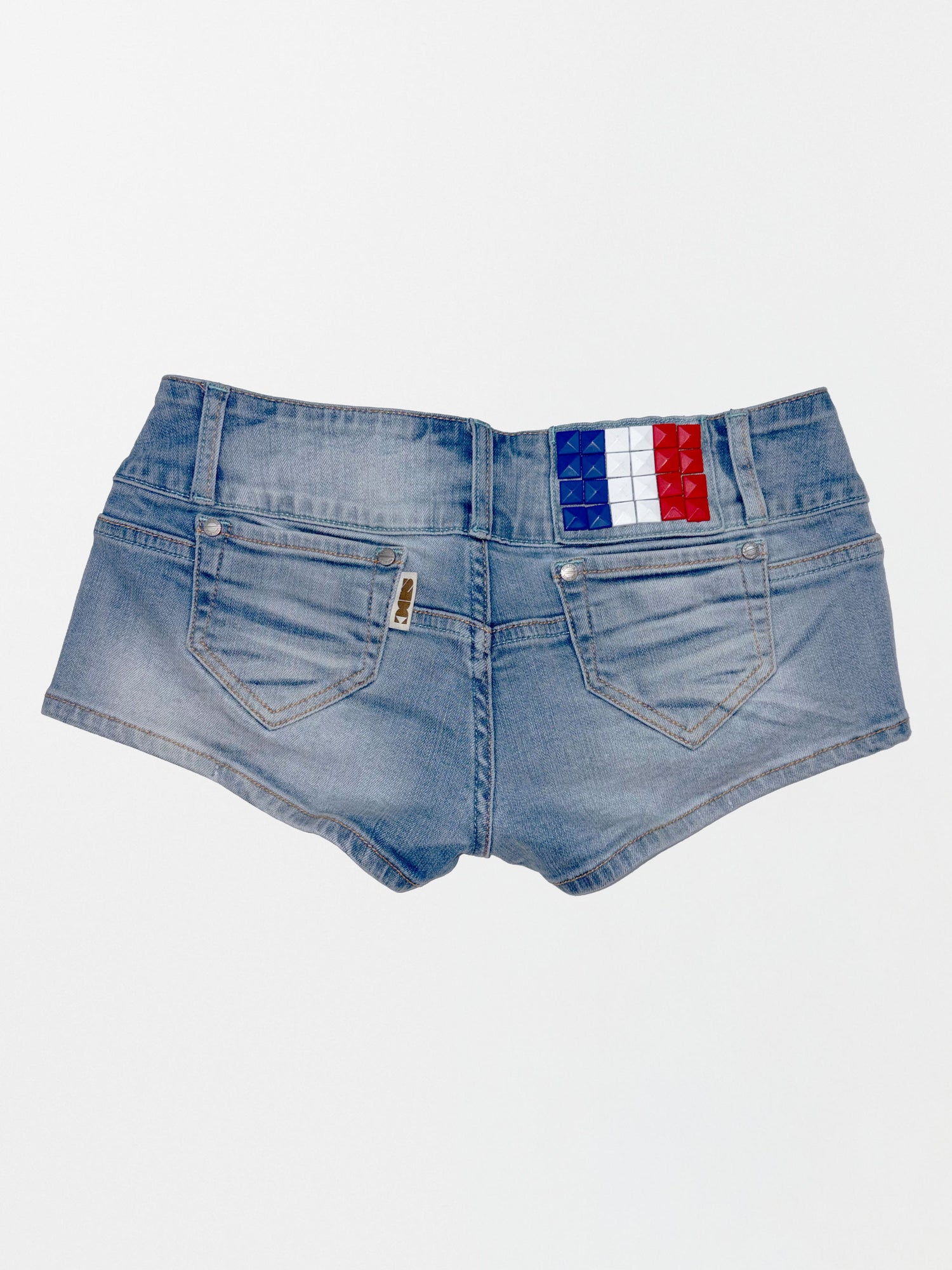 Studded Denim Shorts Light Blue