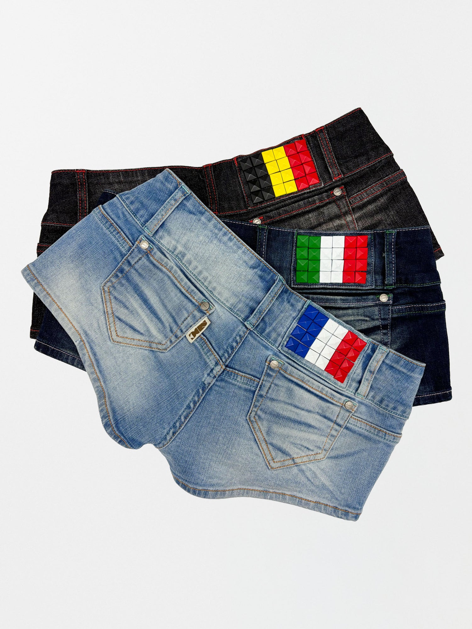 Studded Denim Shorts Light Blue