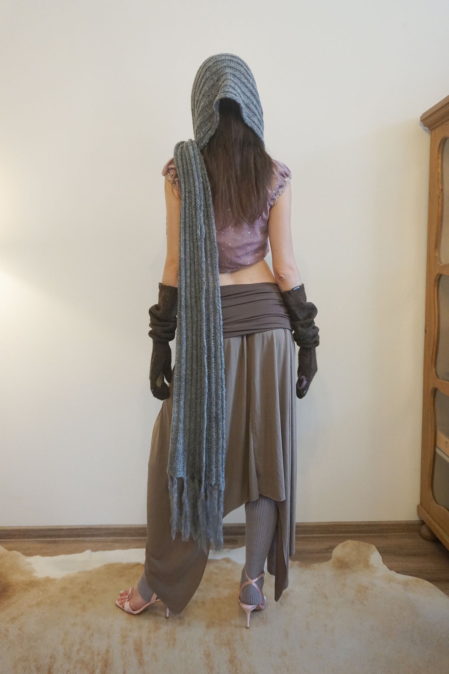 Fluffy Fringe Scarf Melange Gray