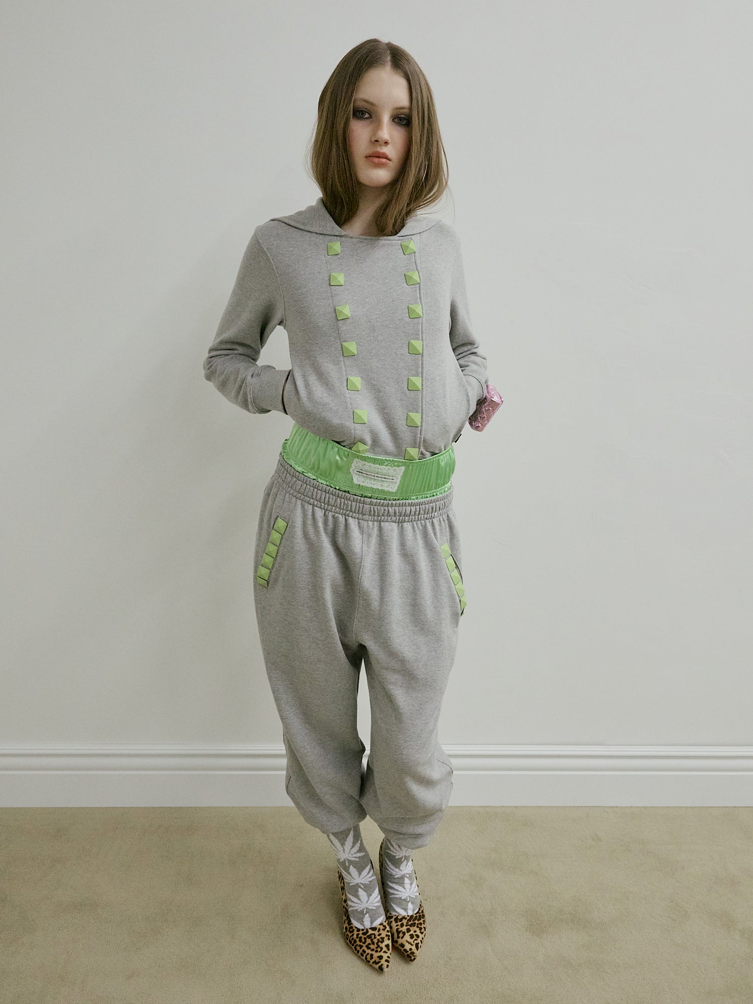 Napoleon Stud Hoodie Melange Gray