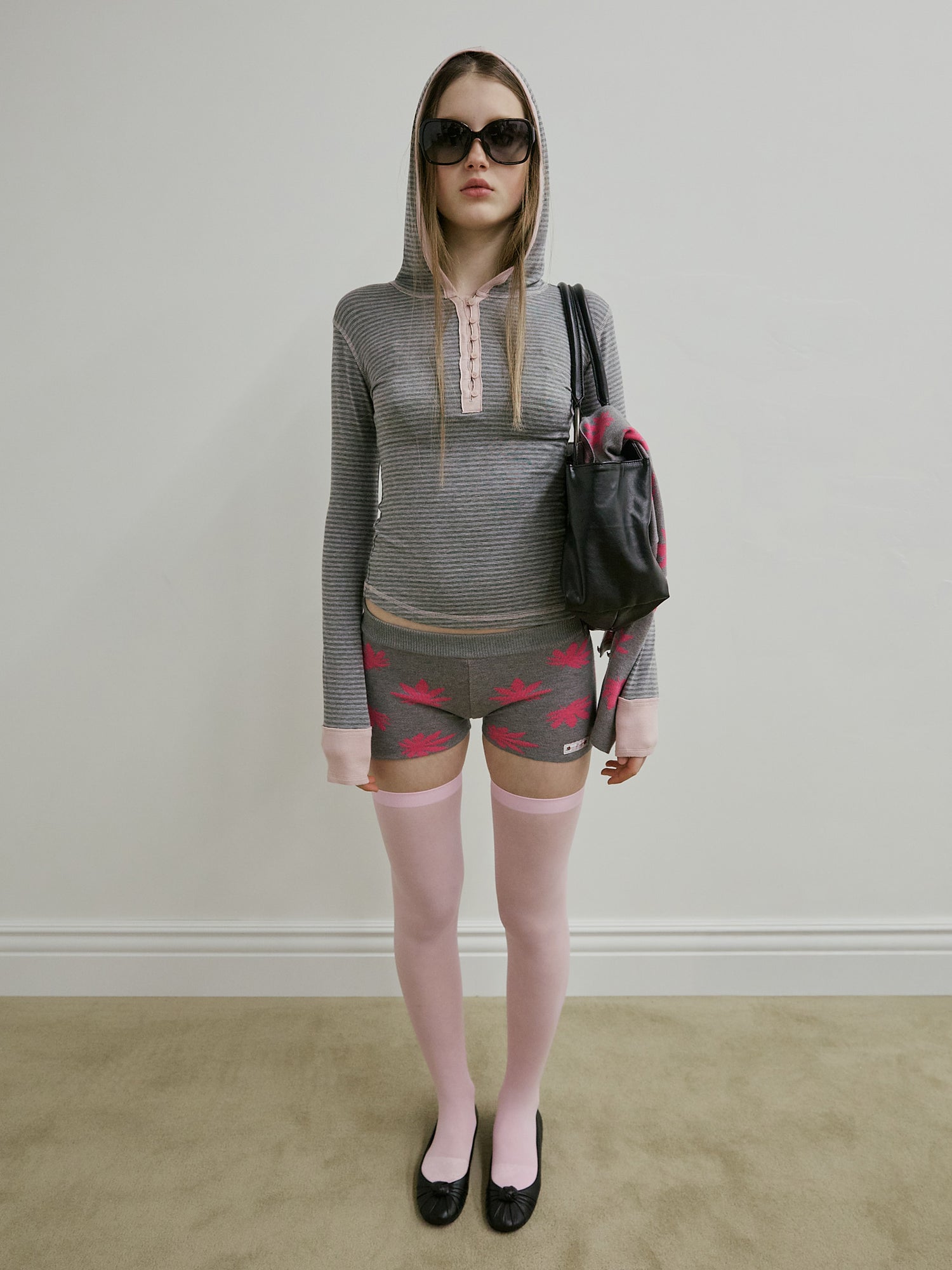 Striped Button Down Hoodie Melange Gray