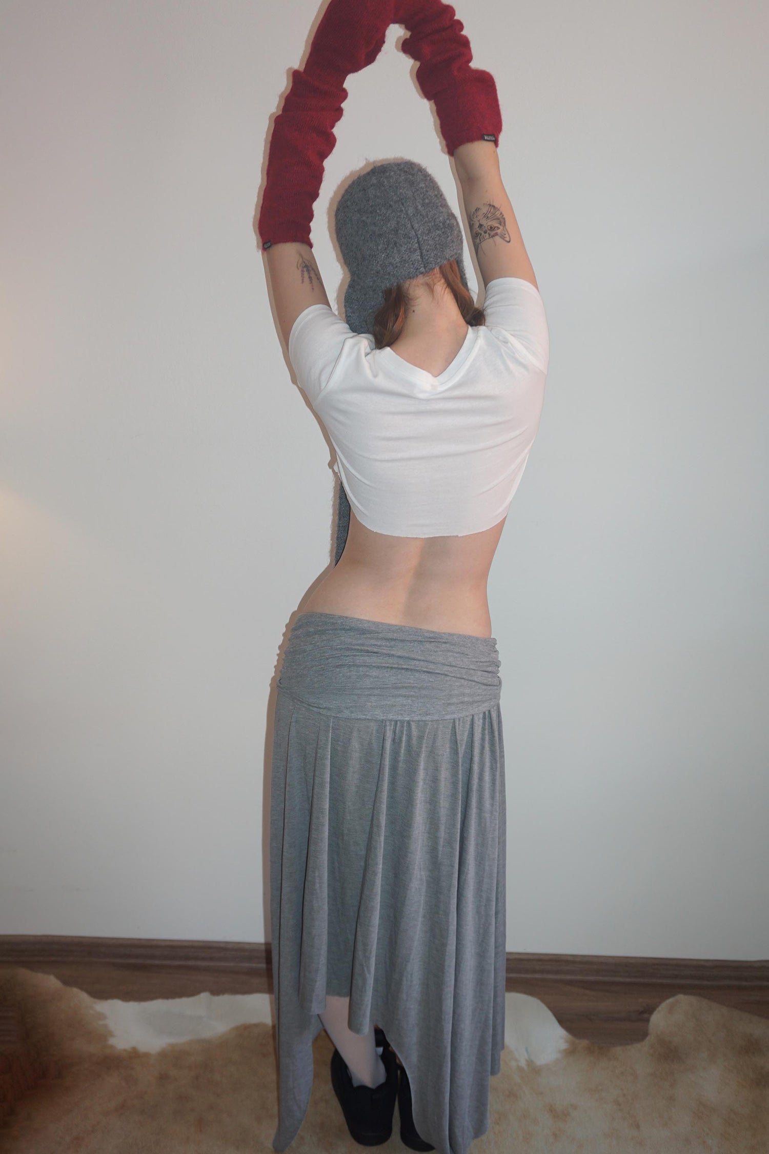 Draping Unbalance Skirt Melange Gray