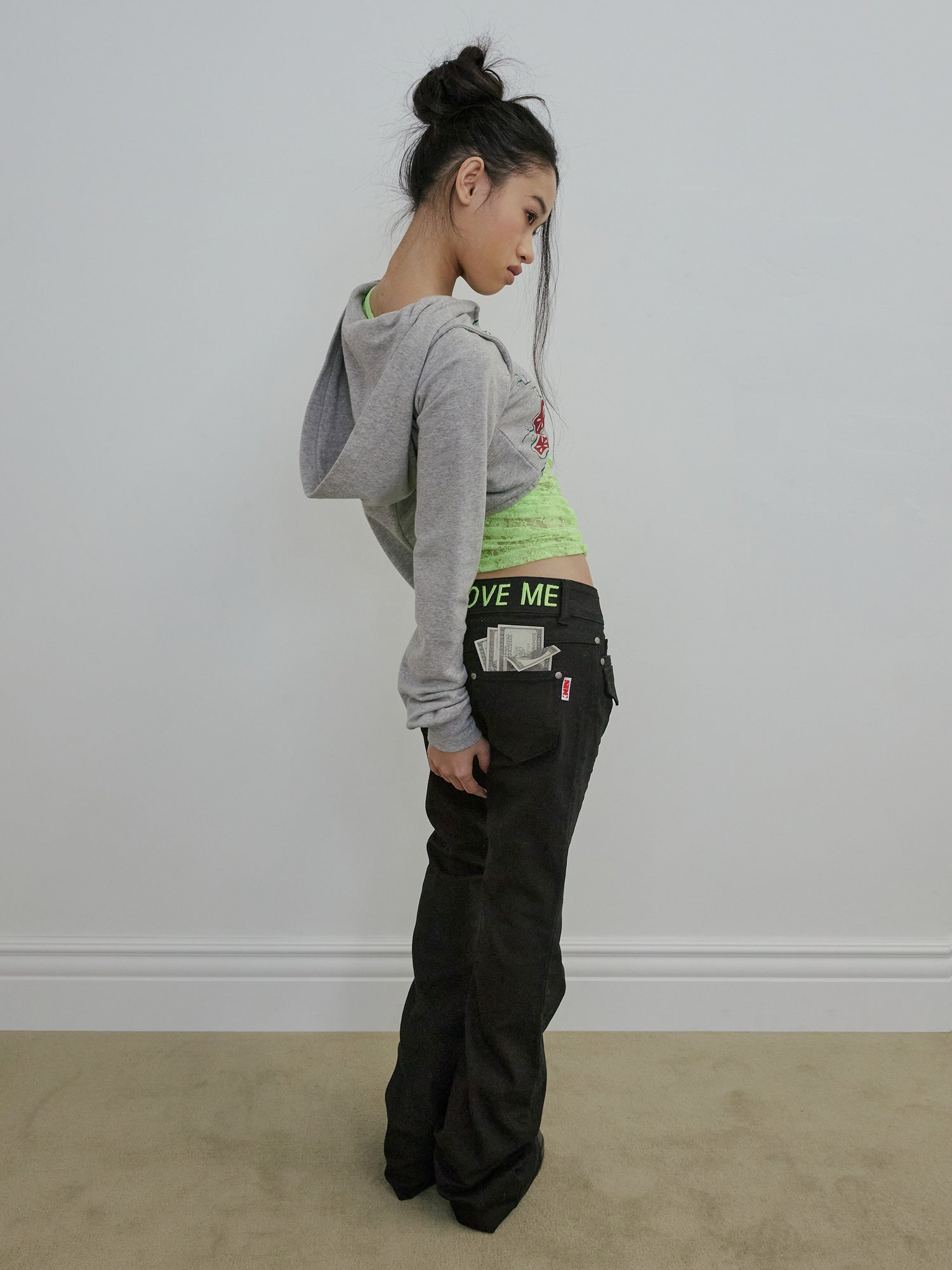 Zen Crop Hooded Zip-Up Melange Gray