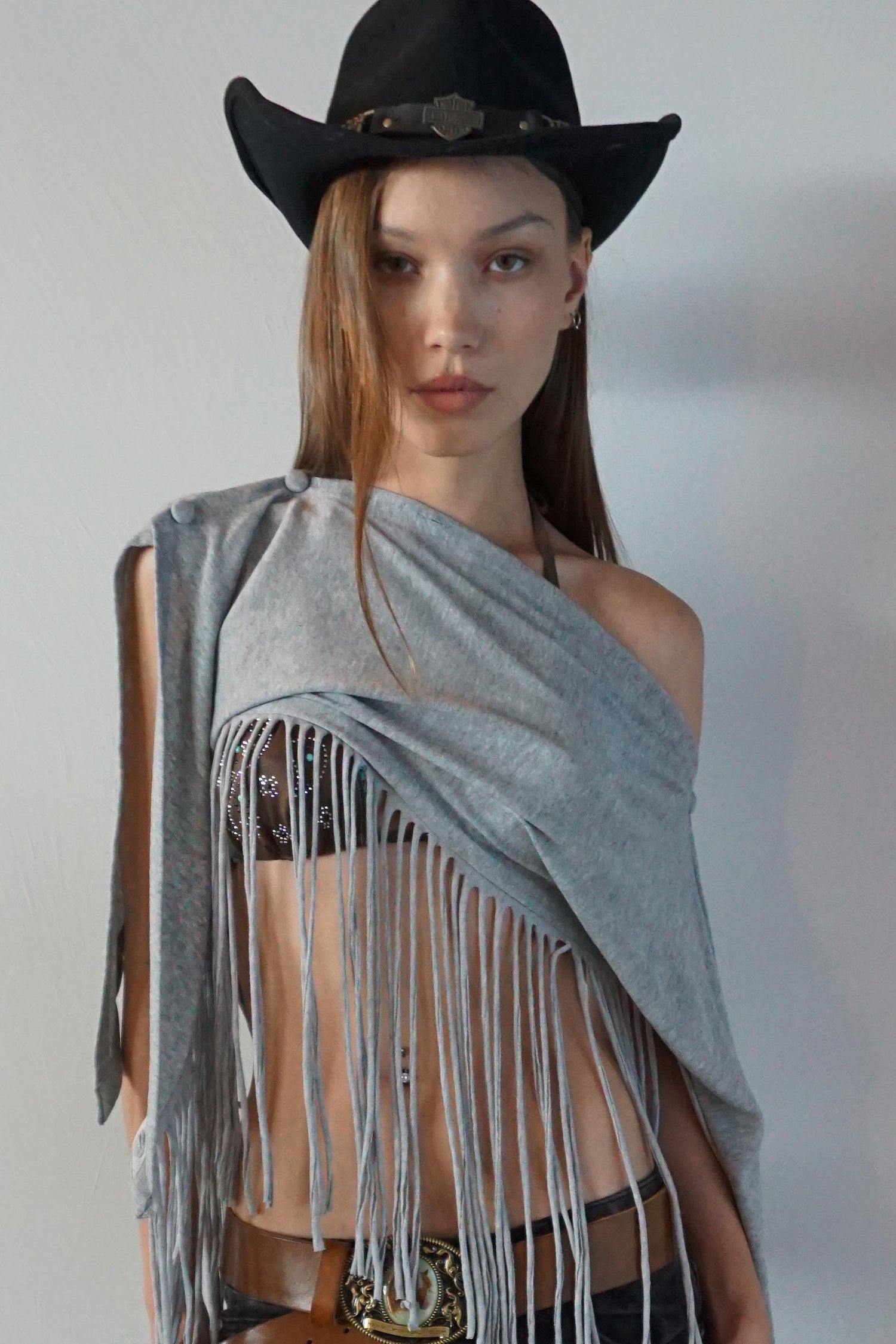 Versatile Fringe Cape Melange Gray