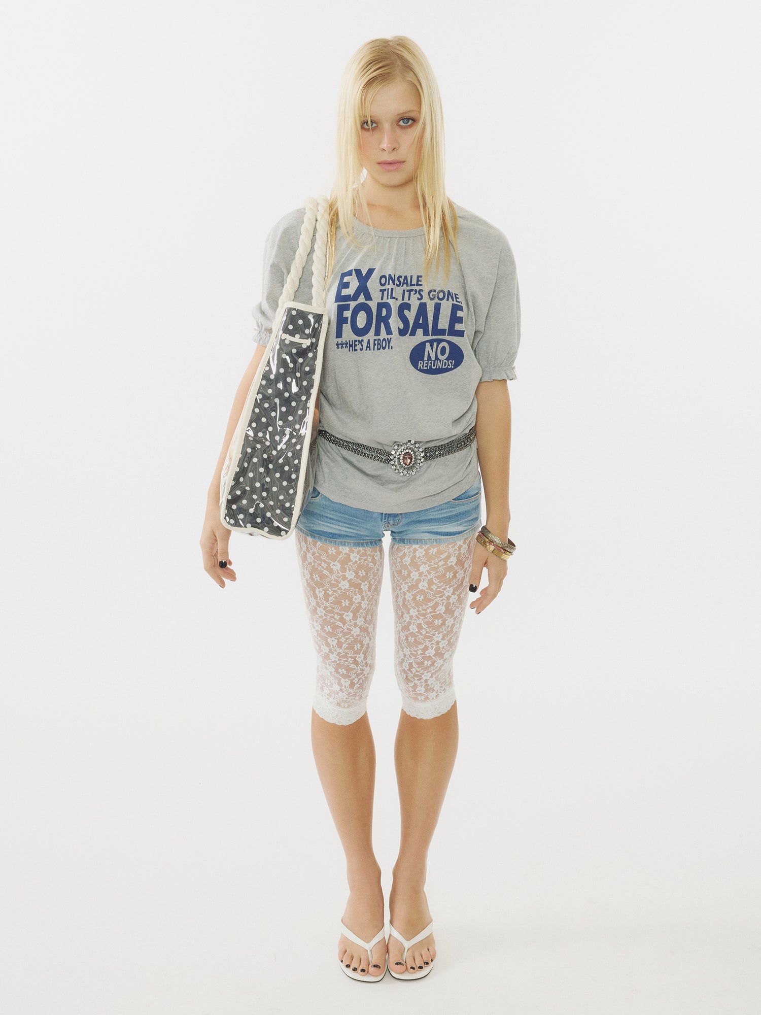 Garage Shirring Tee Melange Gray