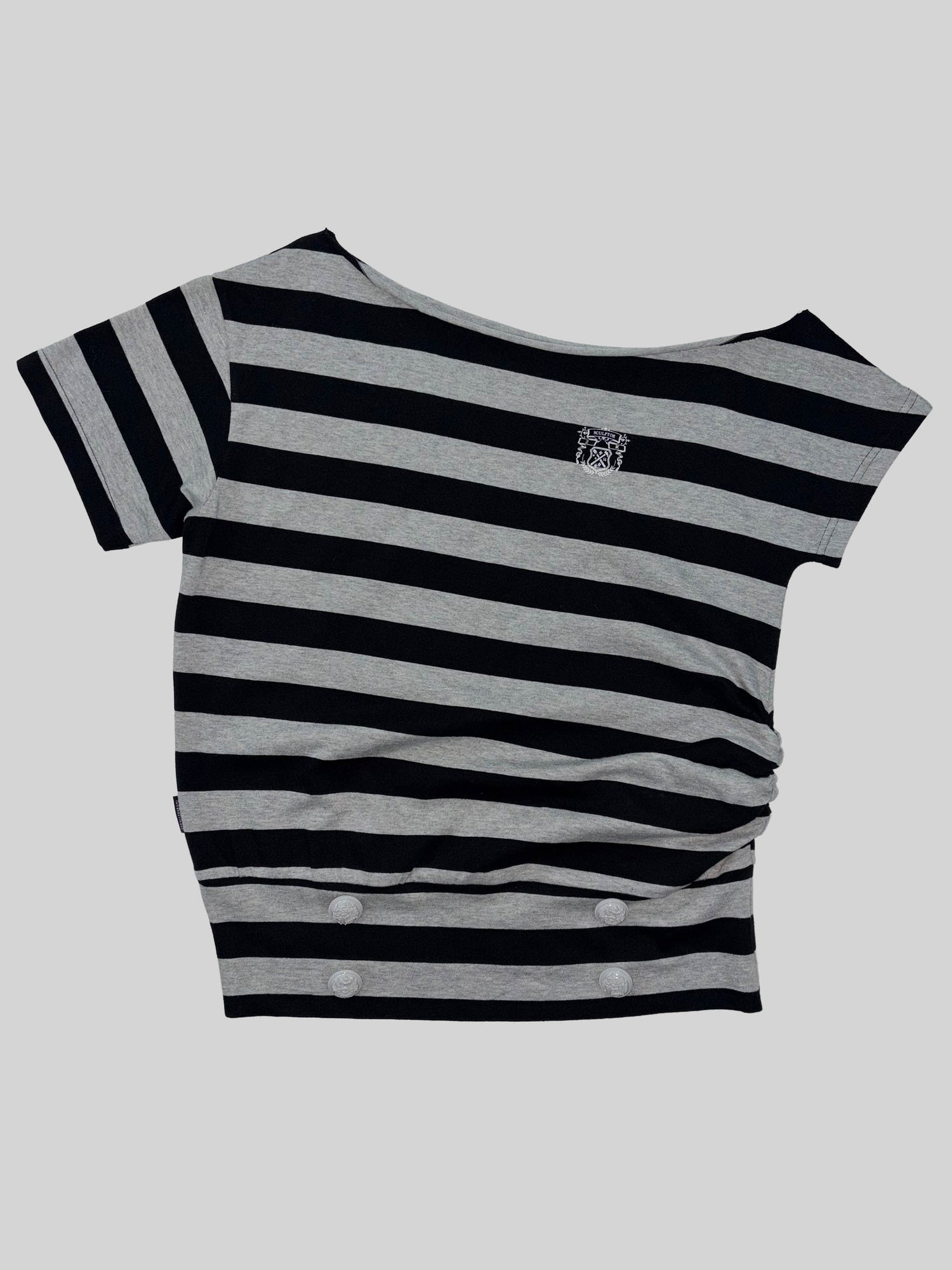 Button Stripe Tee Melange Gray