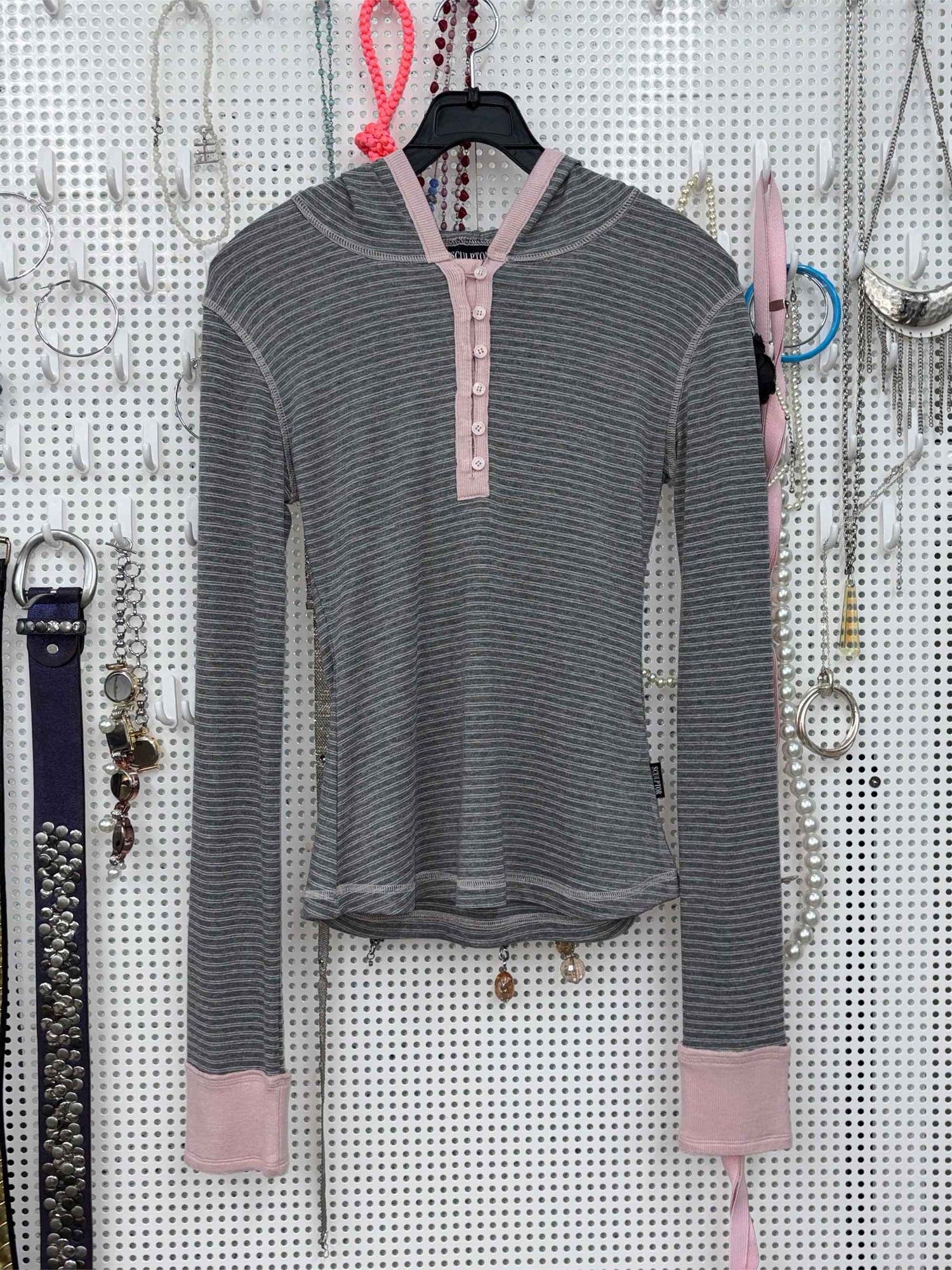 Striped Button Down Hoodie Melange Gray