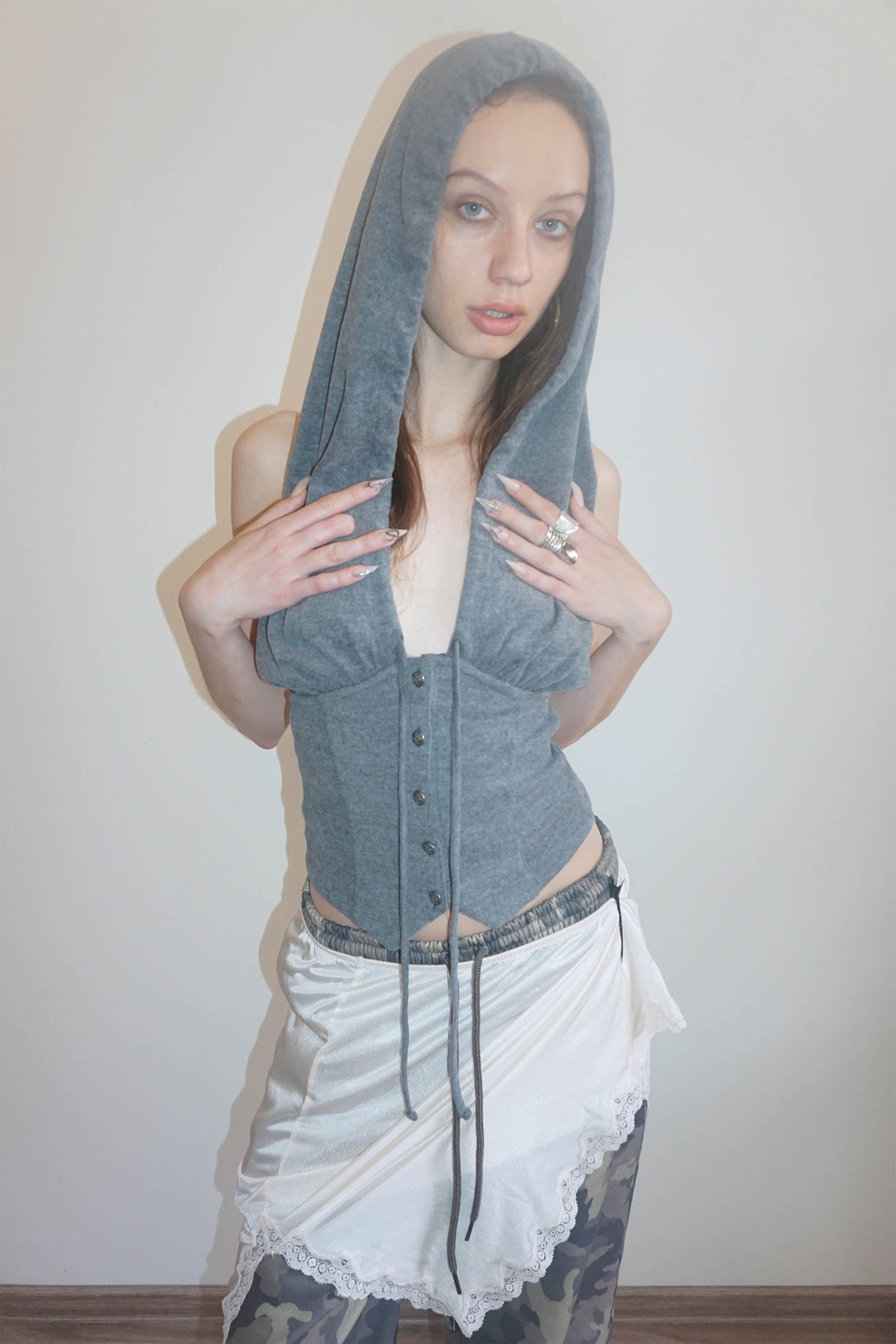 Classic Sleeveless Hoodie Melange Gray