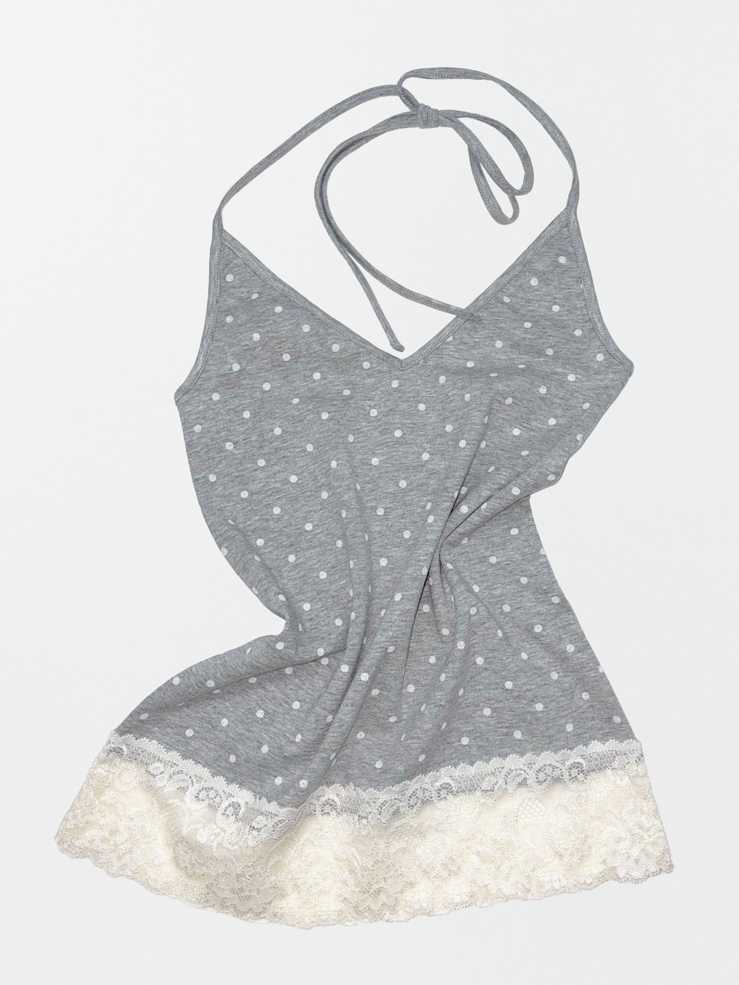 Dot Lace Halter Top Melange Gray