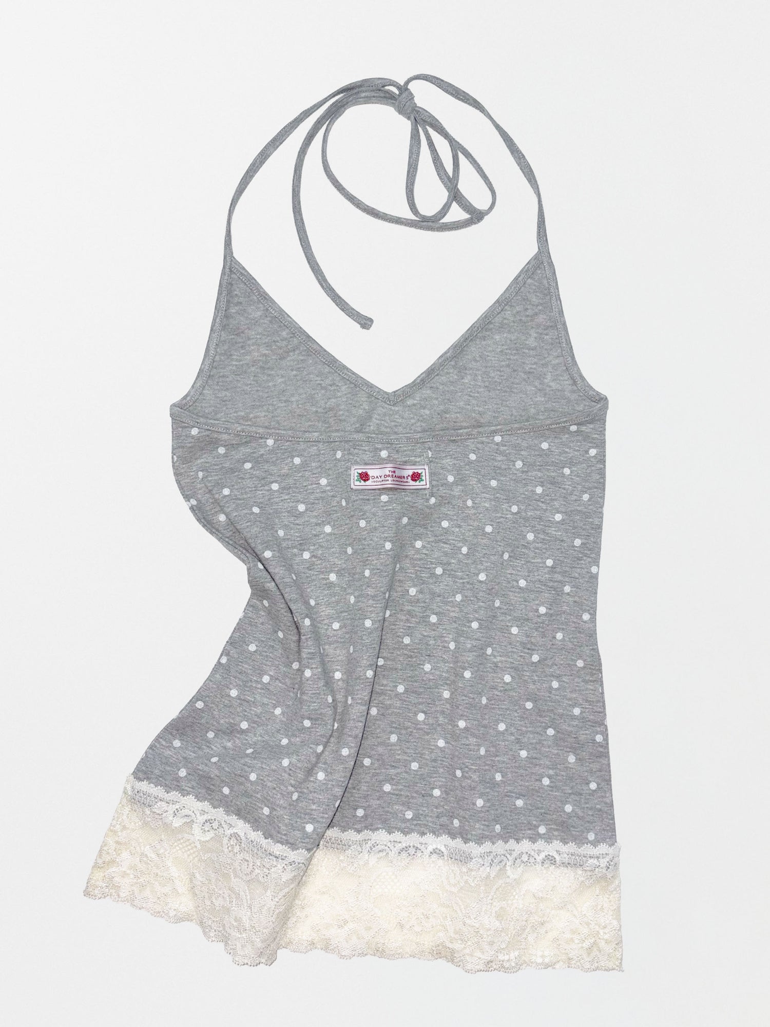 Dot Lace Halter Top Melange Gray