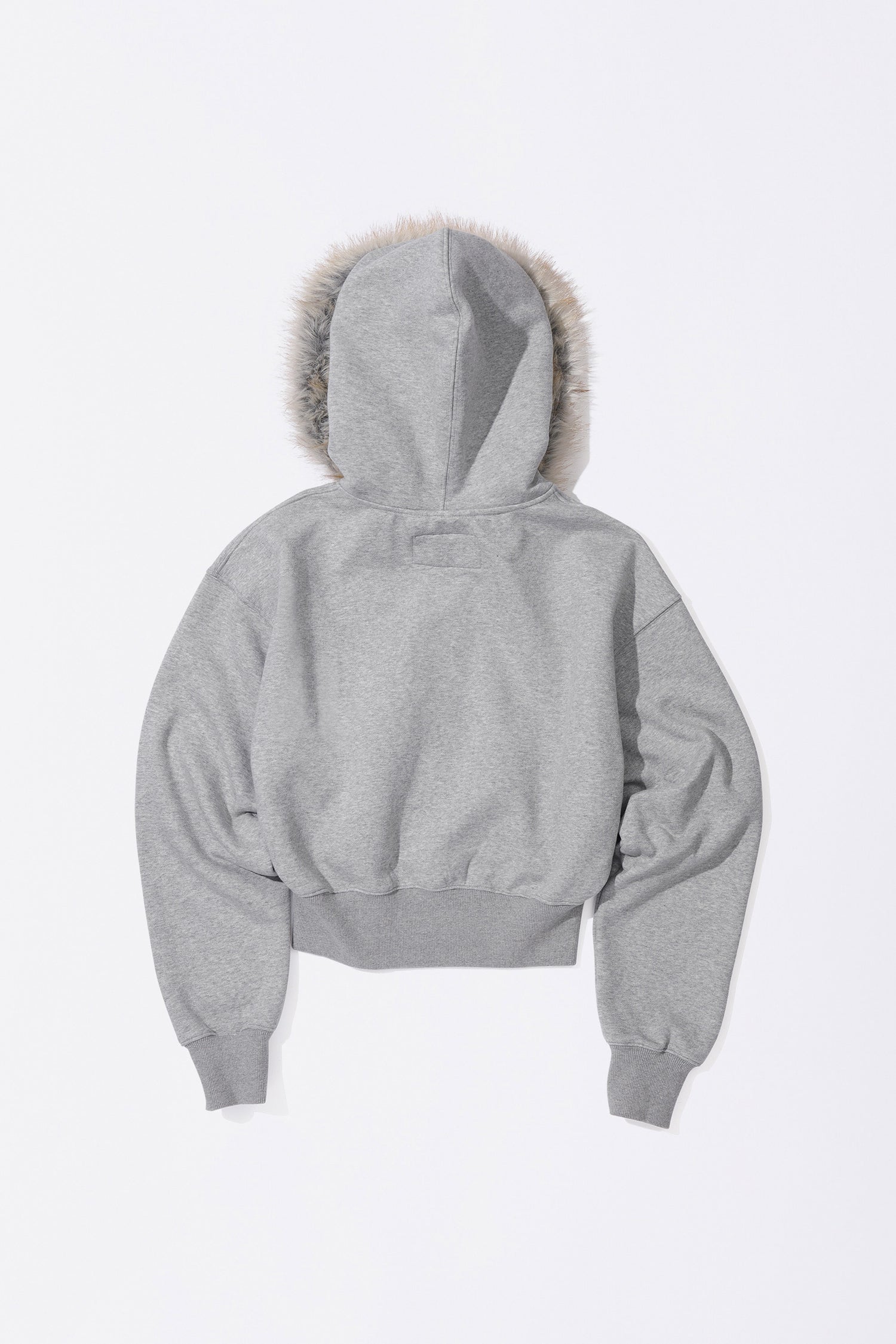 Faux Fur Trimming Hooded Zip-Up Melange Gray