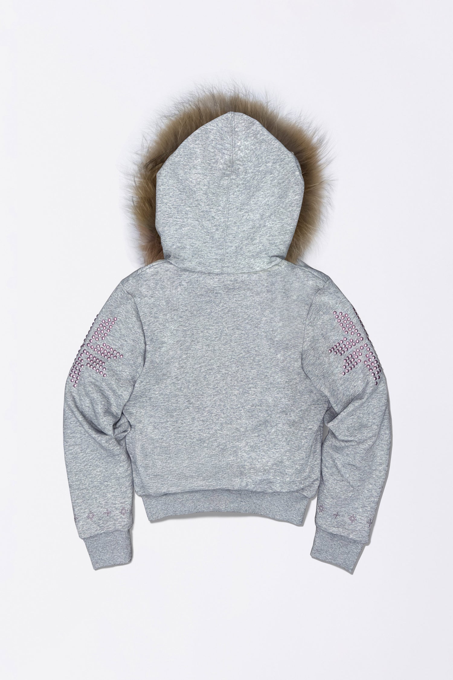 Fur Trimming Hooded Zip-Up Melange Gray