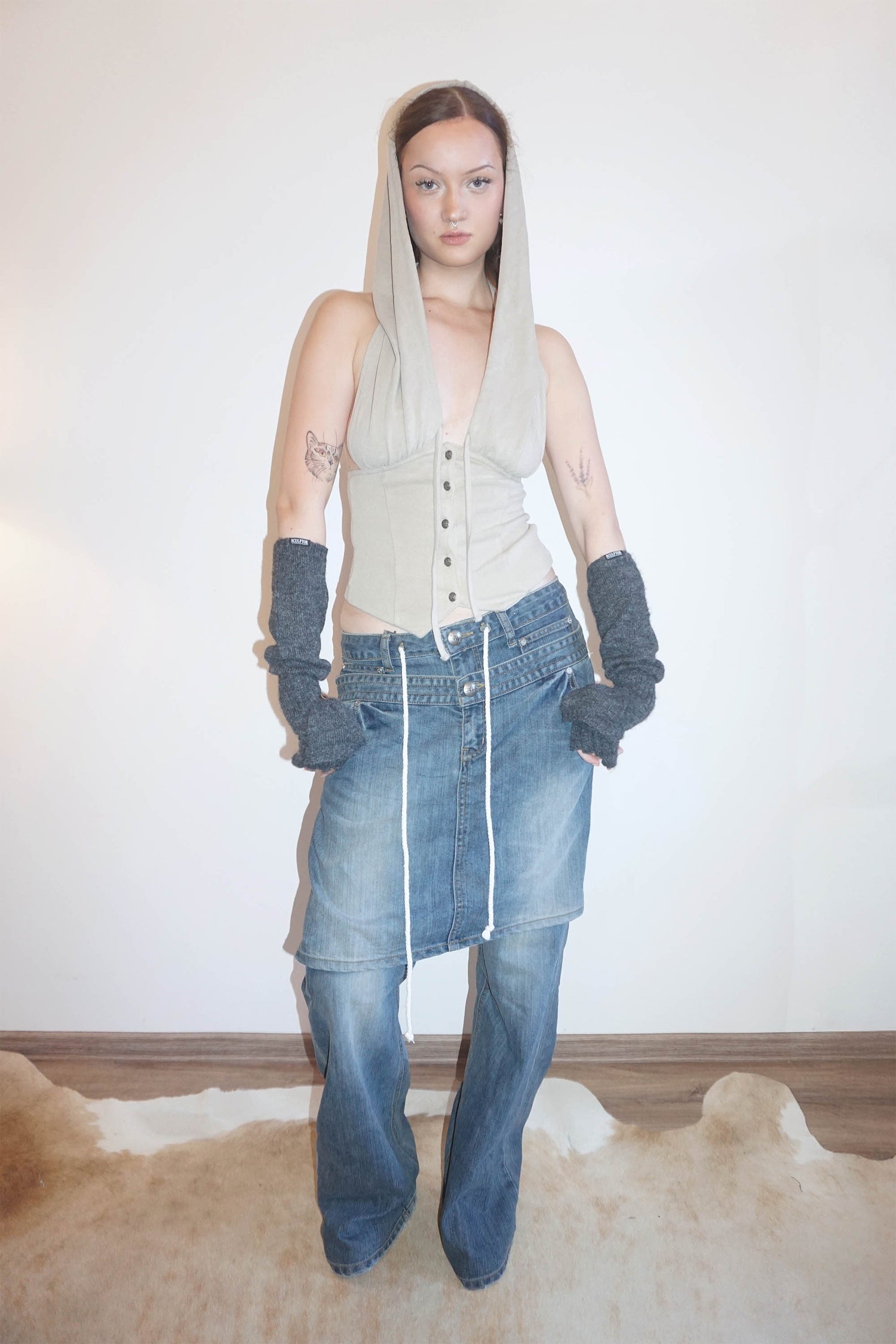 Apron Layered Denim Mid Blue