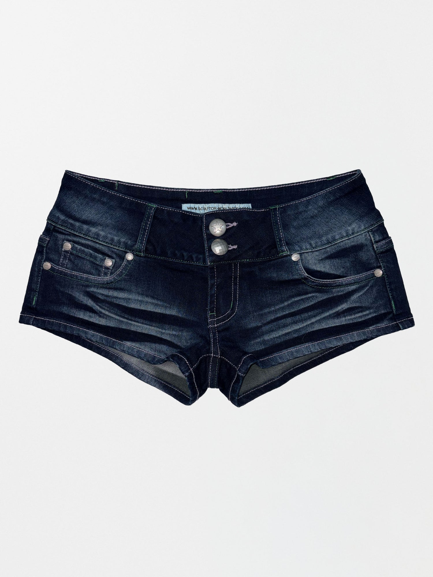 Studded Denim Shorts Mid Blue