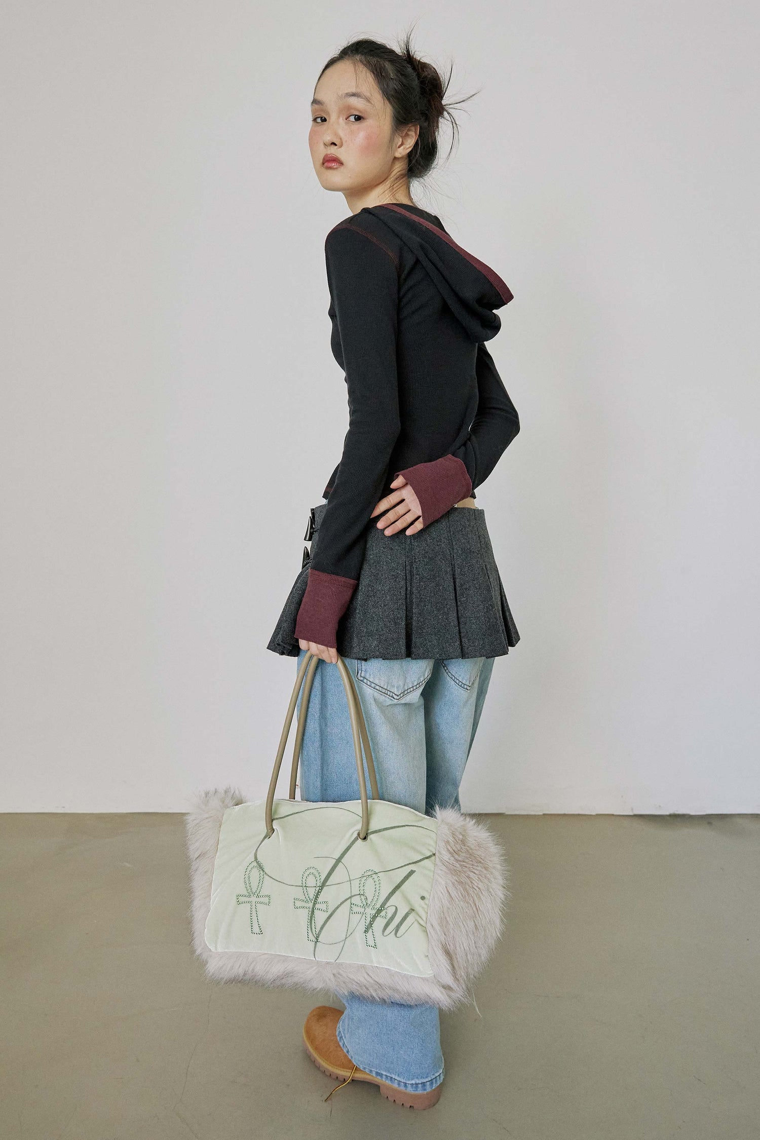 Fluffy Slouch Velvet Bag Mint