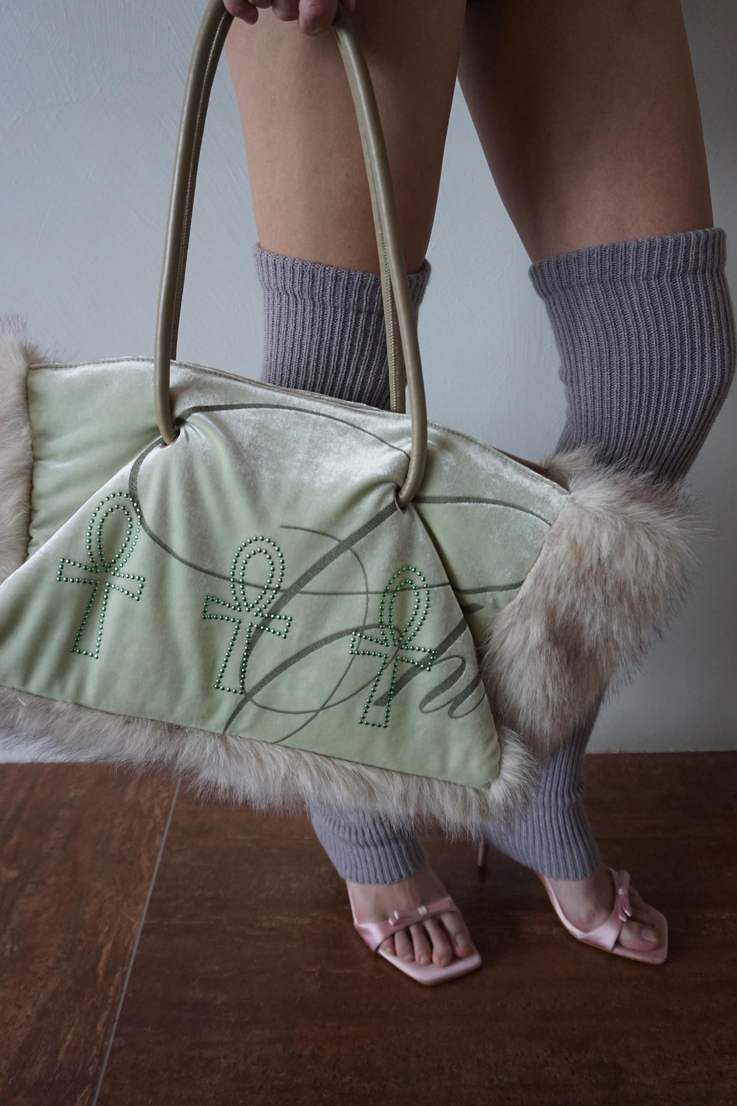 Fluffy Slouch Velvet Bag Mint