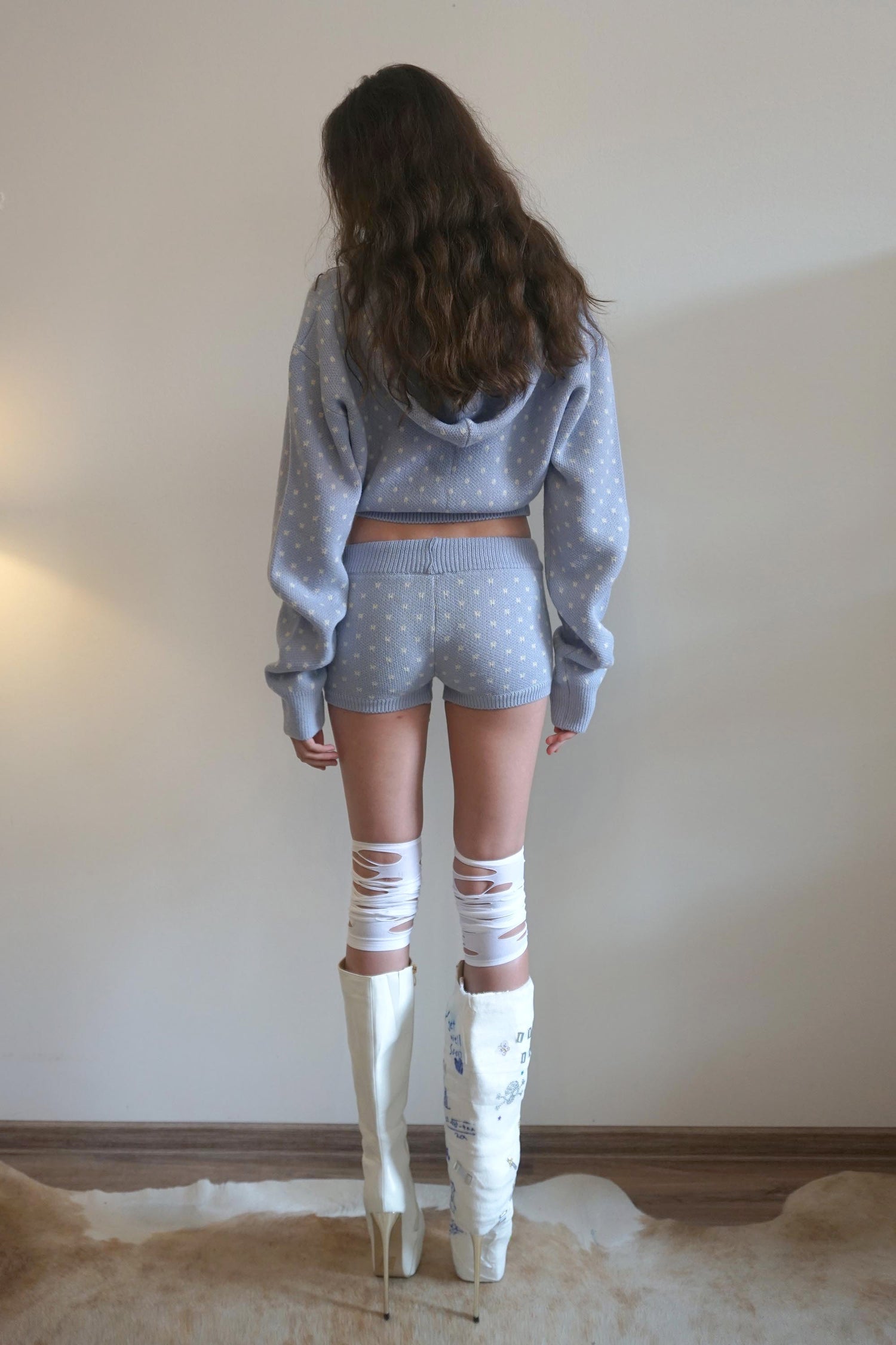 Snowflake Knit Zip-Up Misty Blue
