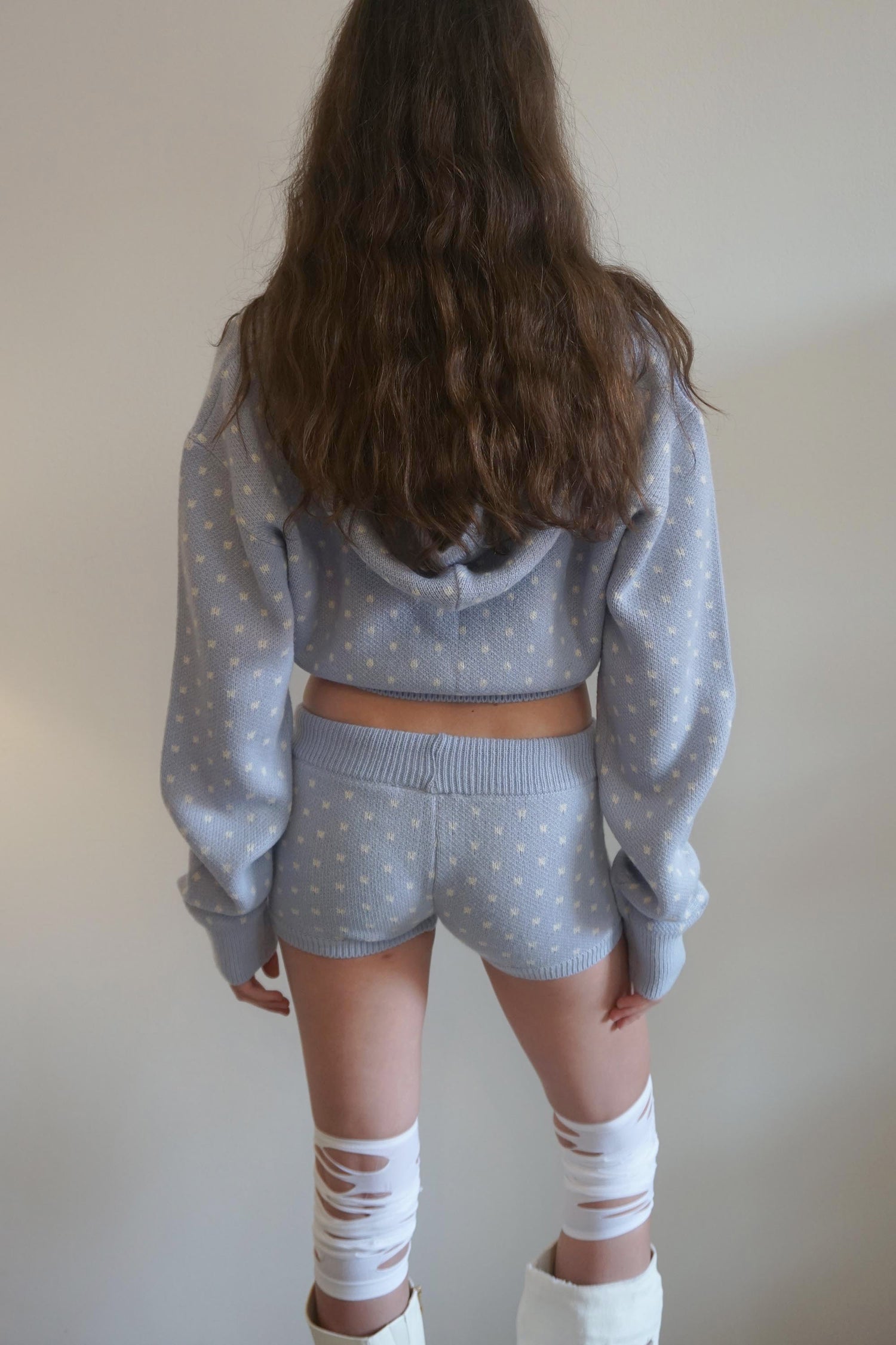 Snowflake Knit Shorts Misty Blue