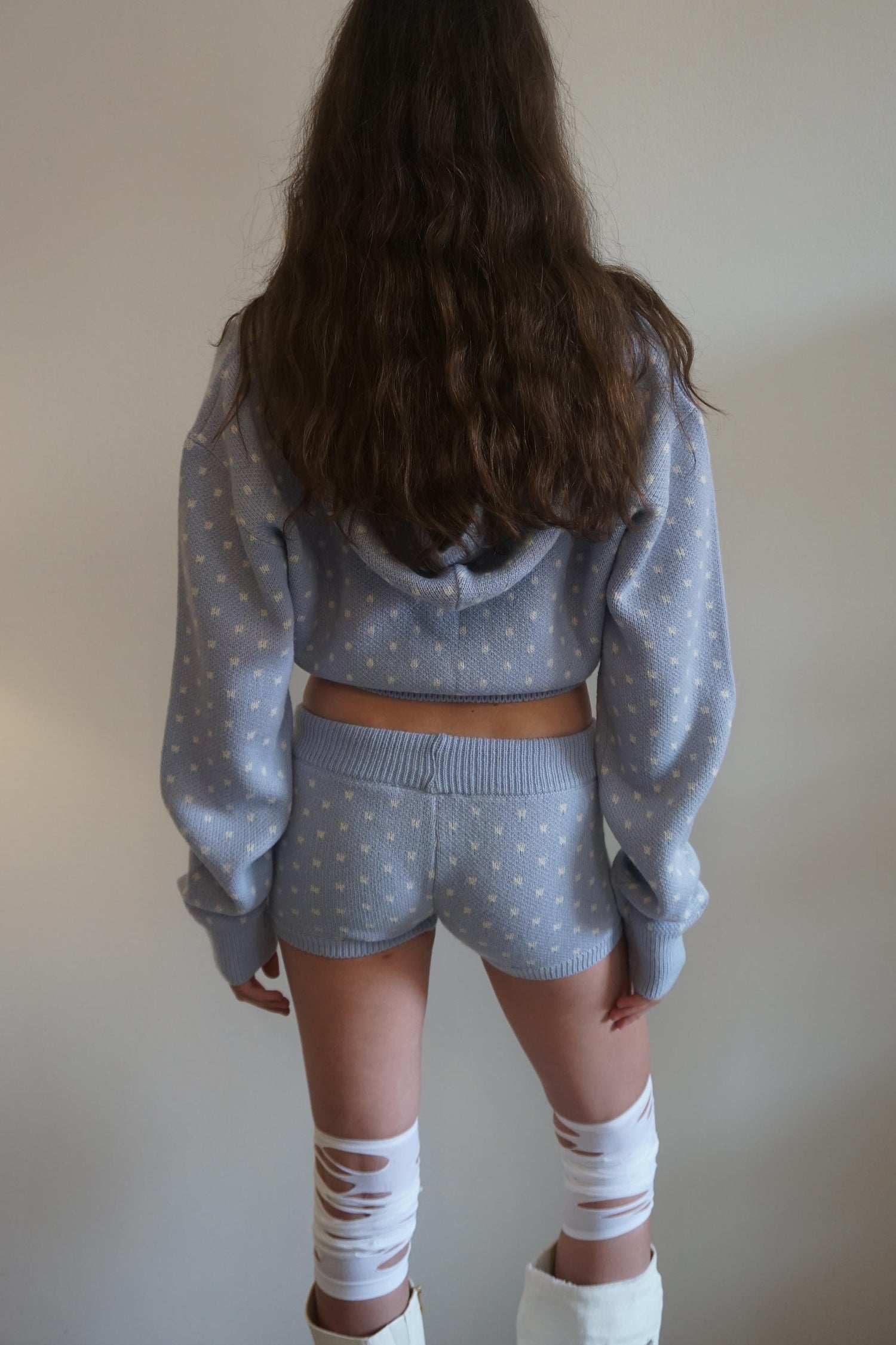 Snowflake Knit Shorts Misty Blue