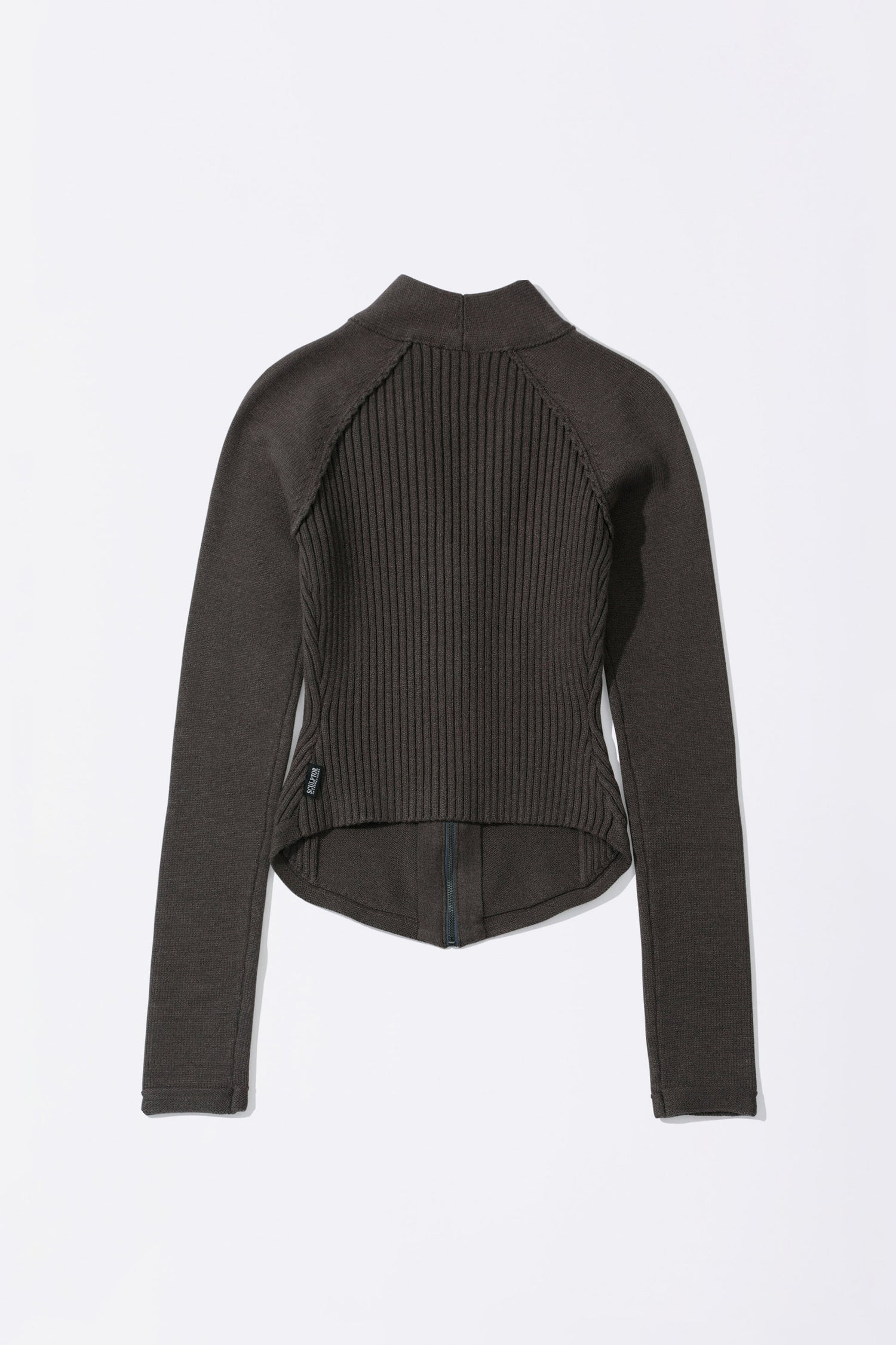 Open Collar Knit Zip-Up Mocha