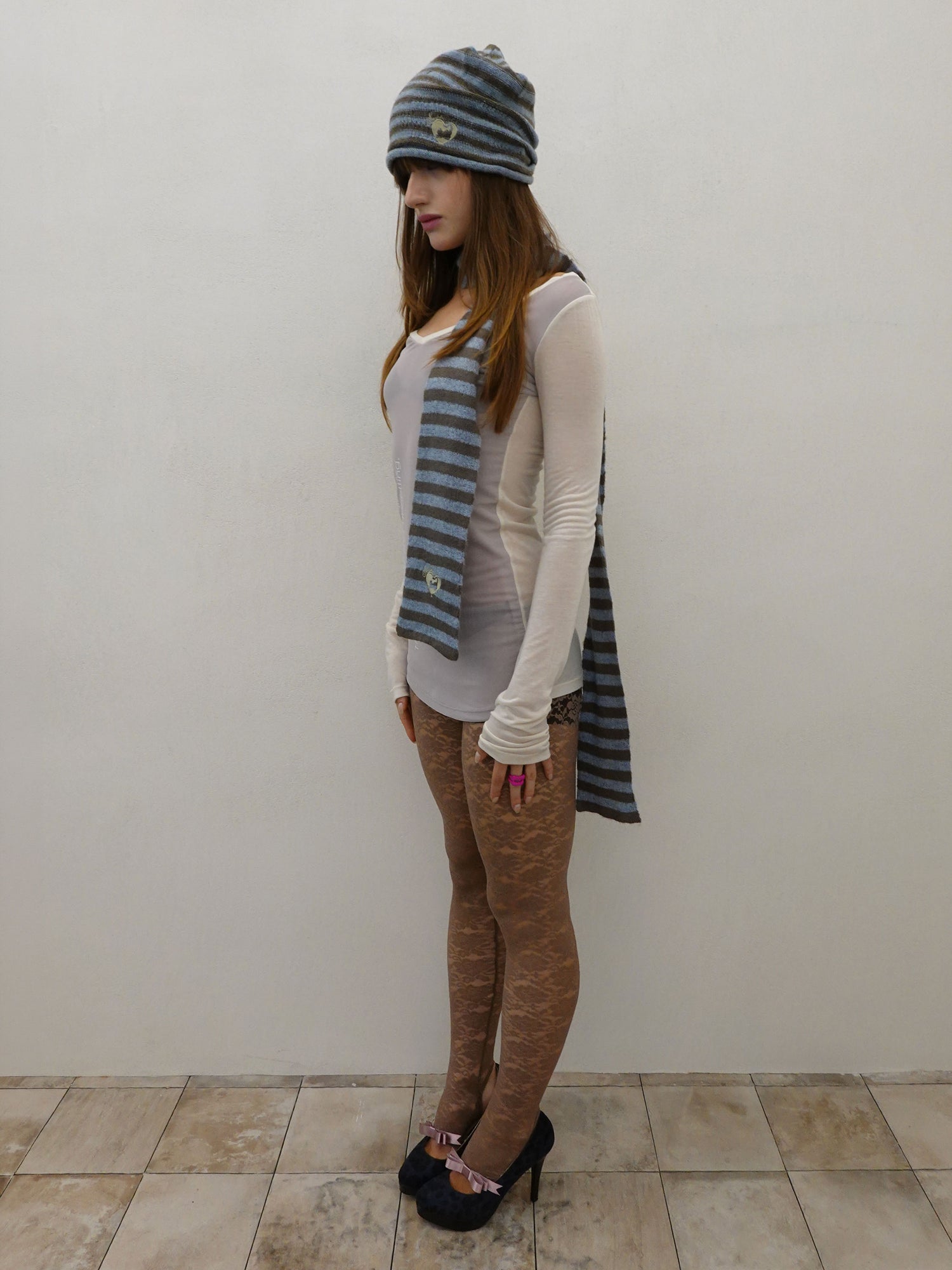 Mohair Blend Stripe Scarf Blue/Brown