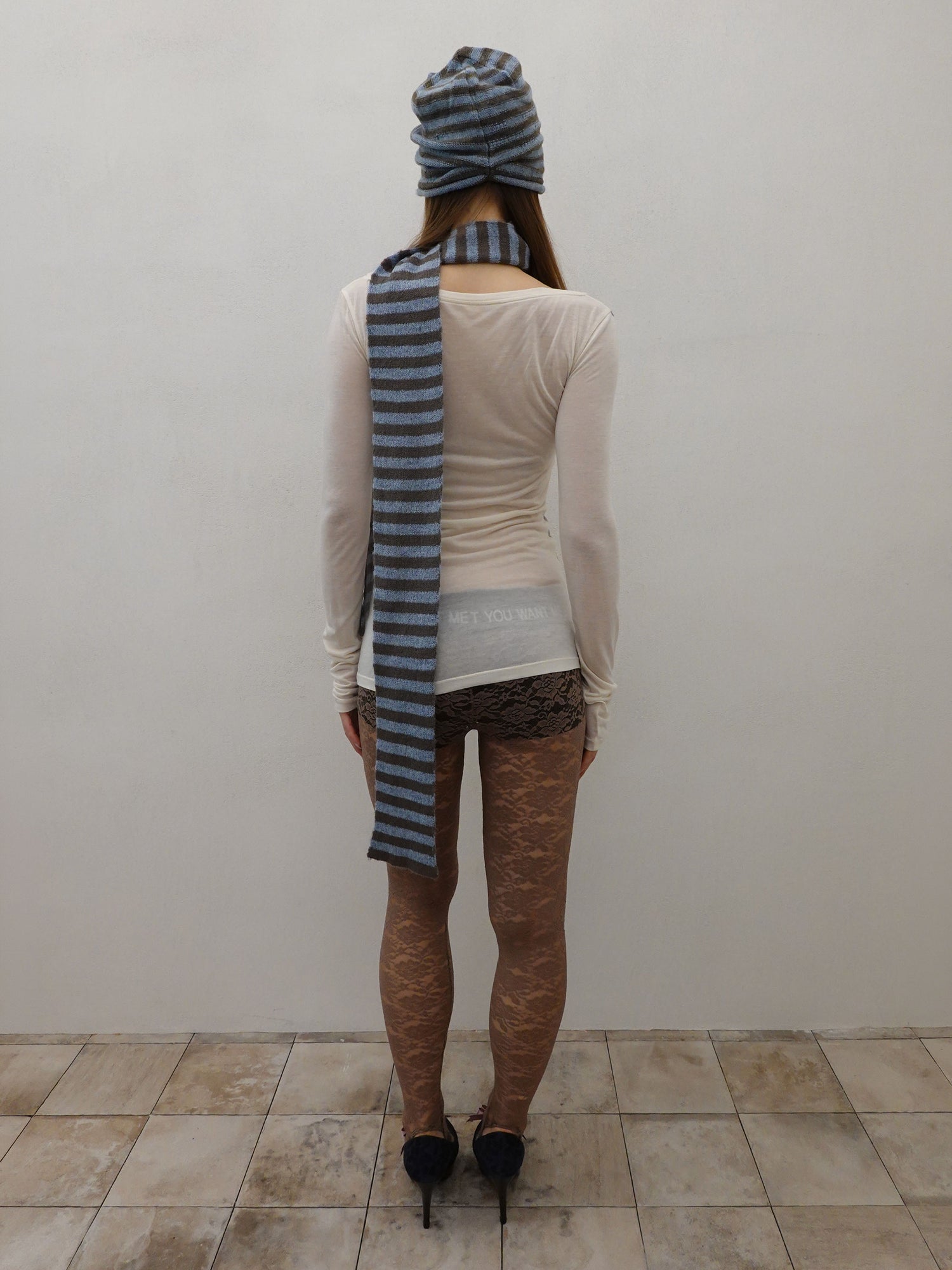 Mohair Blend Stripe Scarf Blue/Brown