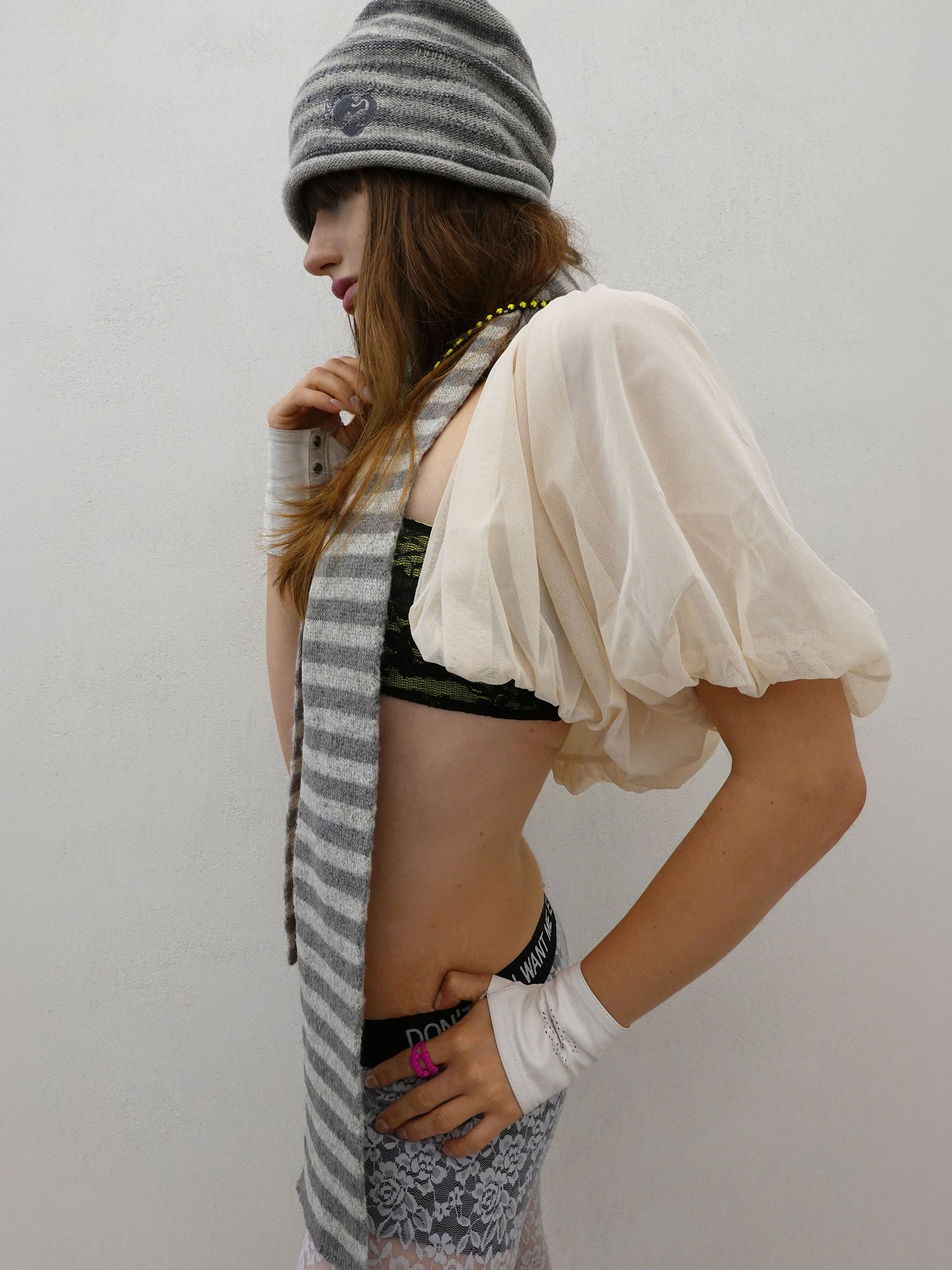 Mohair Blend Stripe Scarf Grayscale