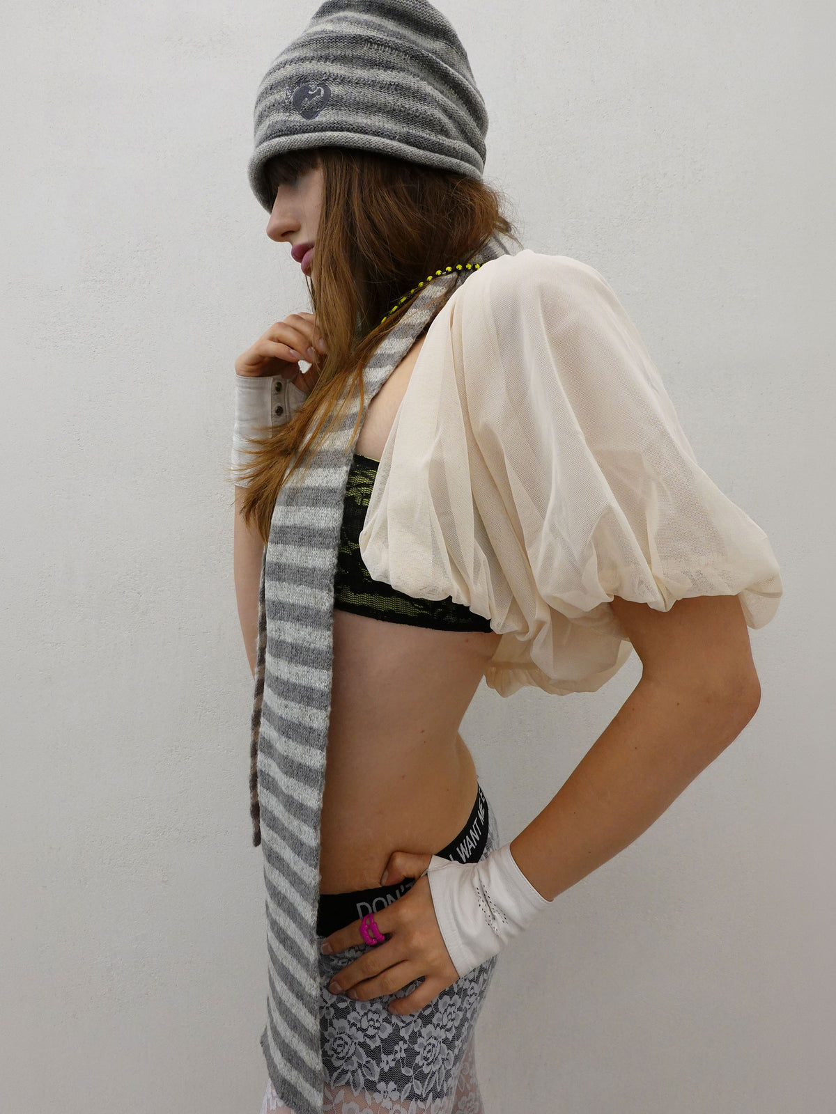 Mohair Blend Stripe Scarf Grayscale